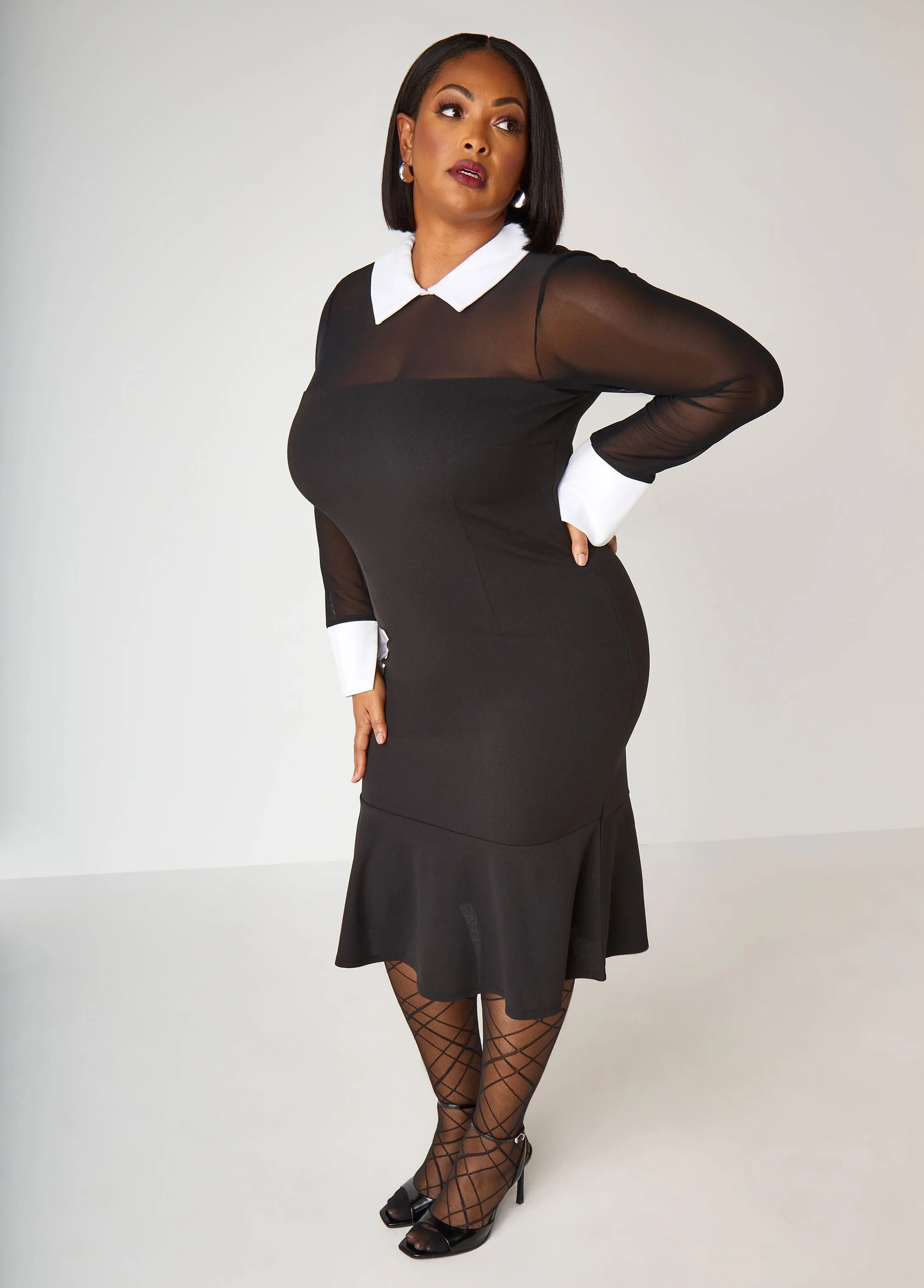 Mesh Paneled Midi Bodycon Dress sold by Ashley Stewart