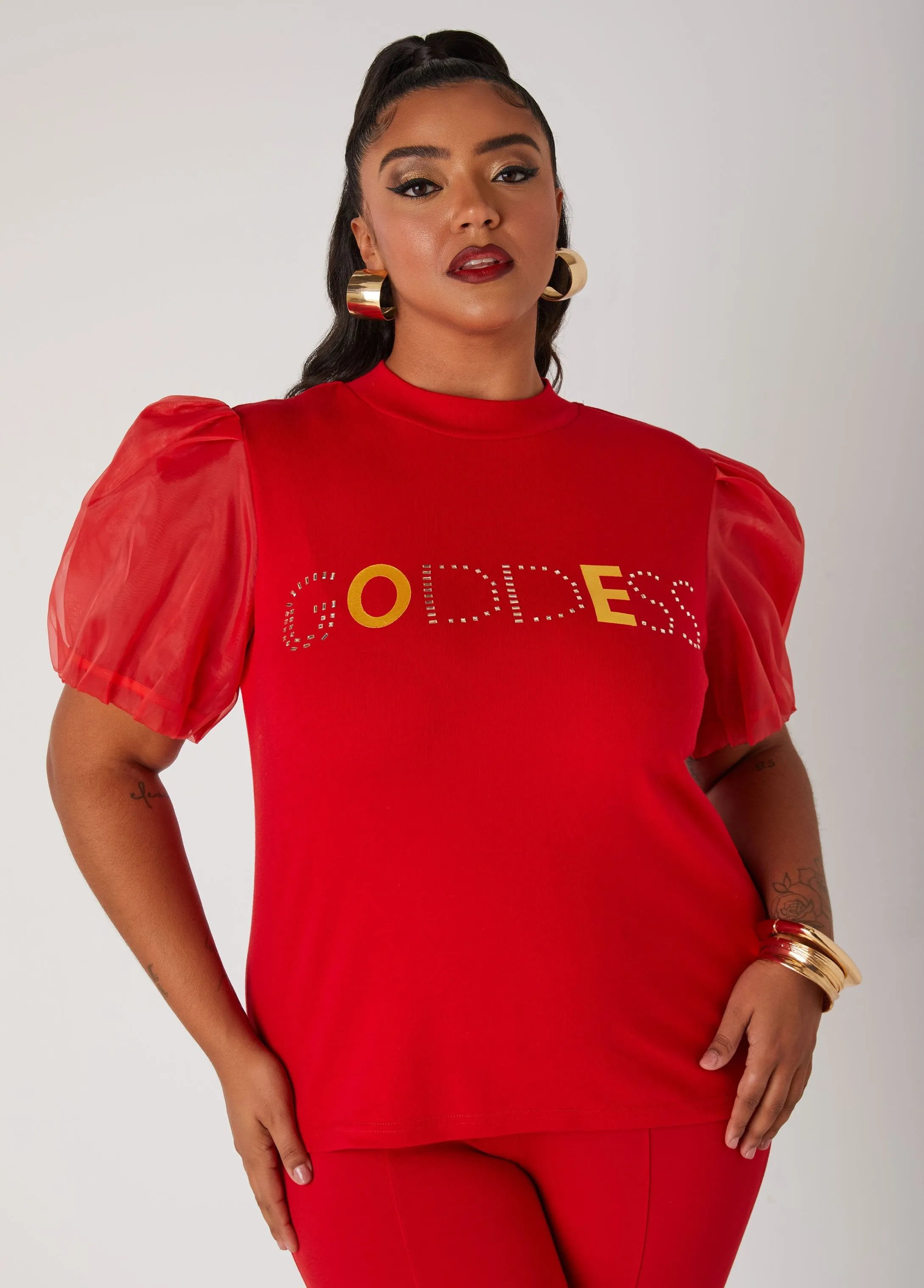 Goddess Puff Sleeved Graphic Top sold by Ashley Stewart product image thumbnail 3