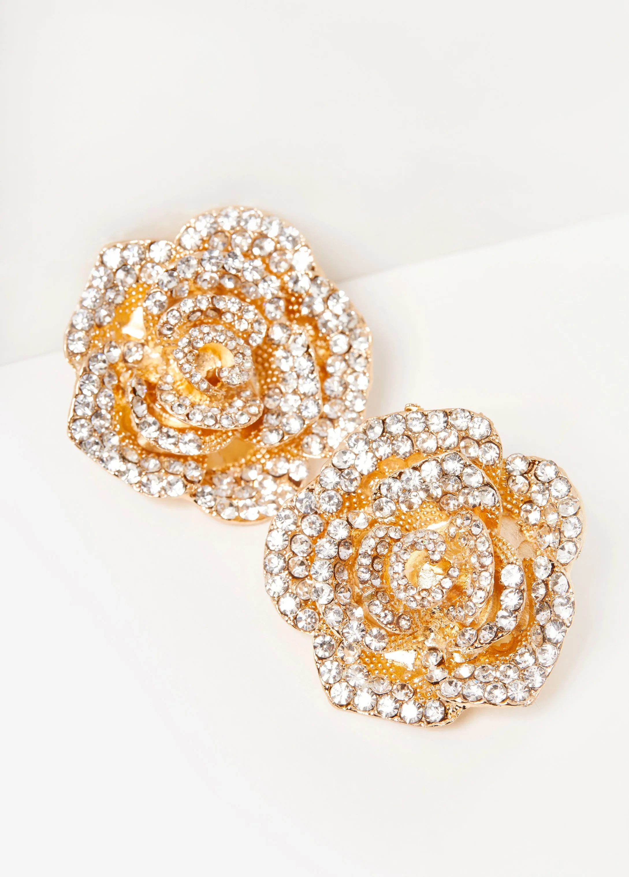 Pave Crystal Rose Clip On Earrings sold by Ashley Stewart product image thumbnail 2