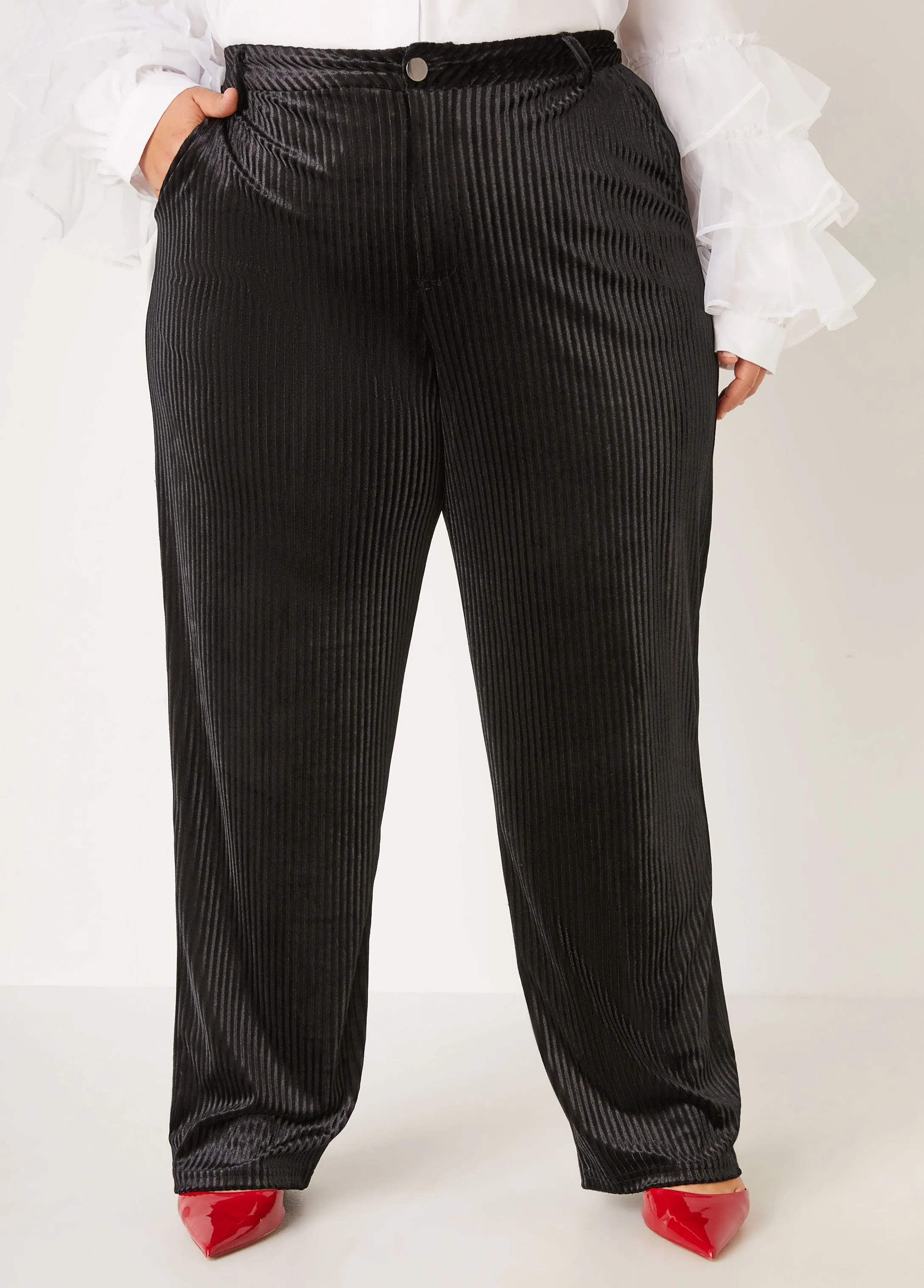 Ribbed Velvet Straight Leg Pants sold by Ashley Stewart