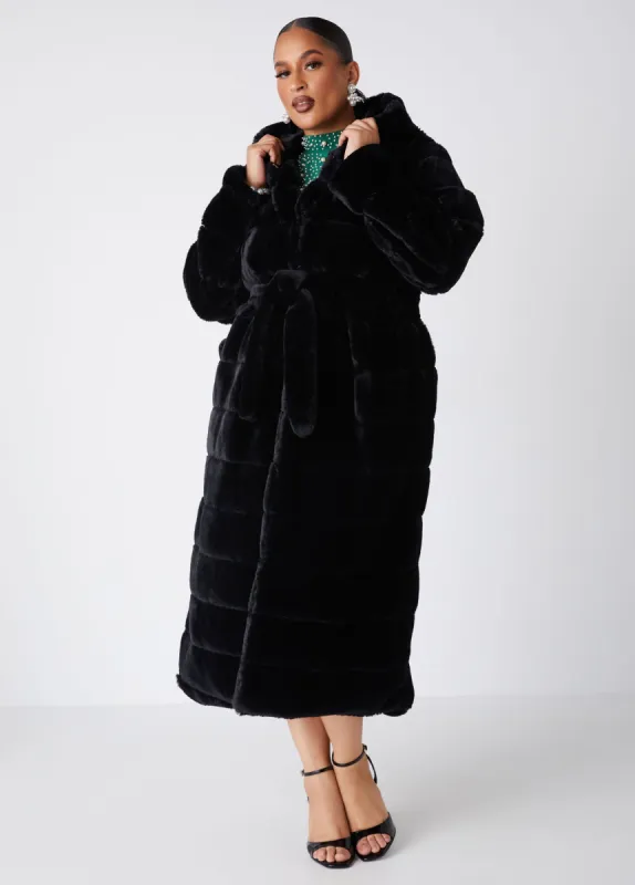 Hooded Faux Fur Coat sold by Ashley Stewart