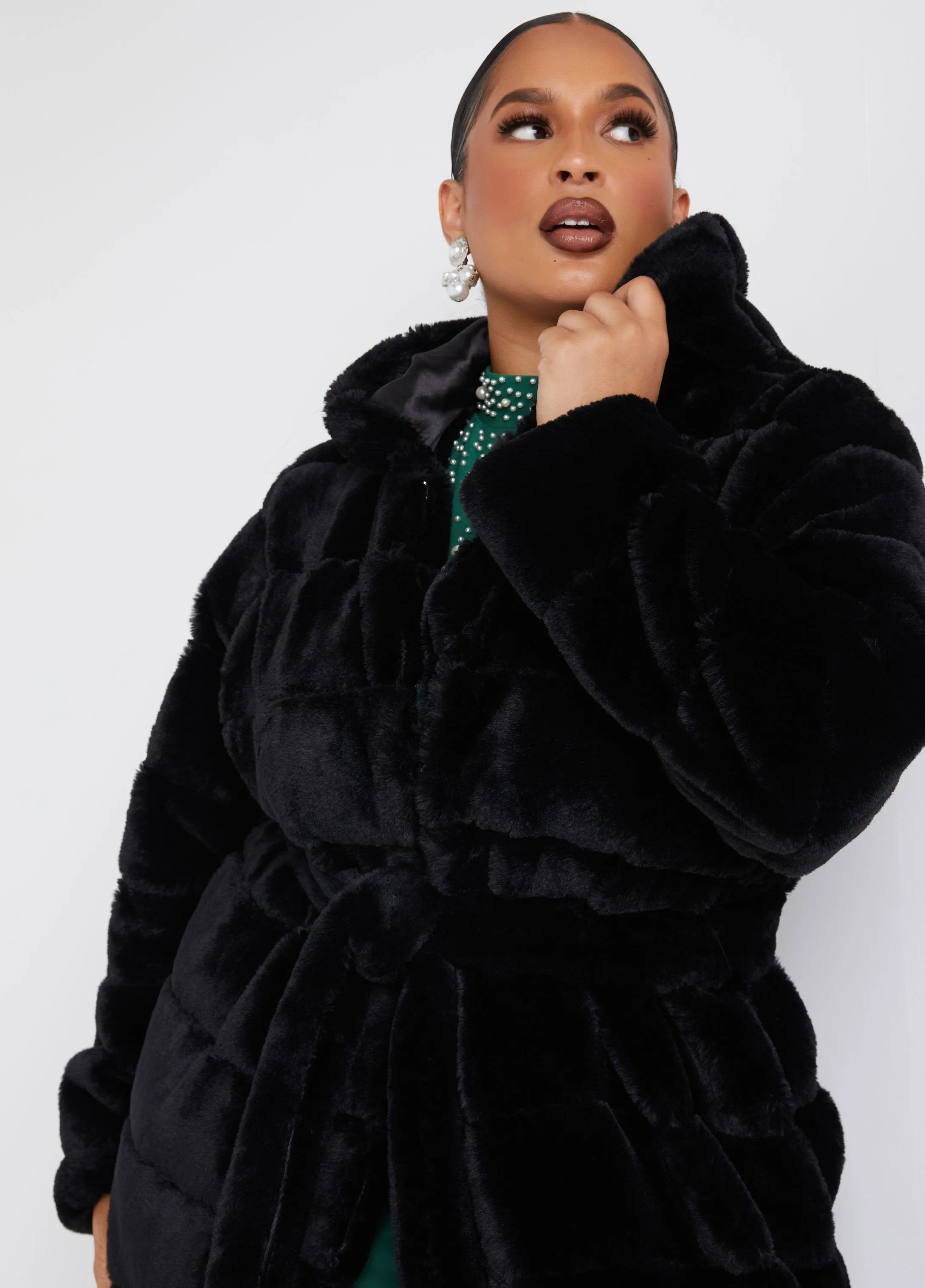 Hooded Faux Fur Coat sold by Ashley Stewart product image thumbnail 4