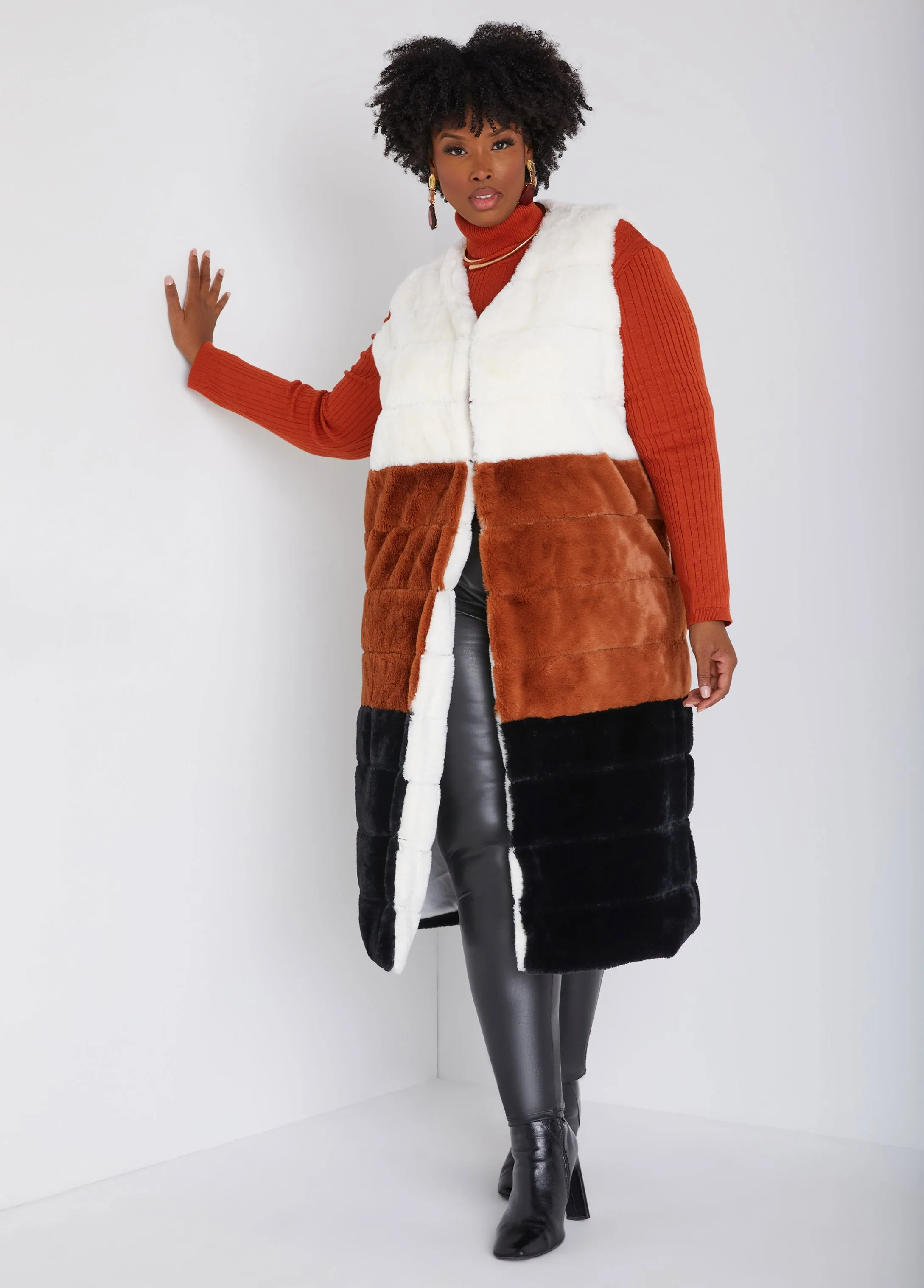 Colorblock Faux Fur Vest sold by Ashley Stewart product image thumbnail 5
