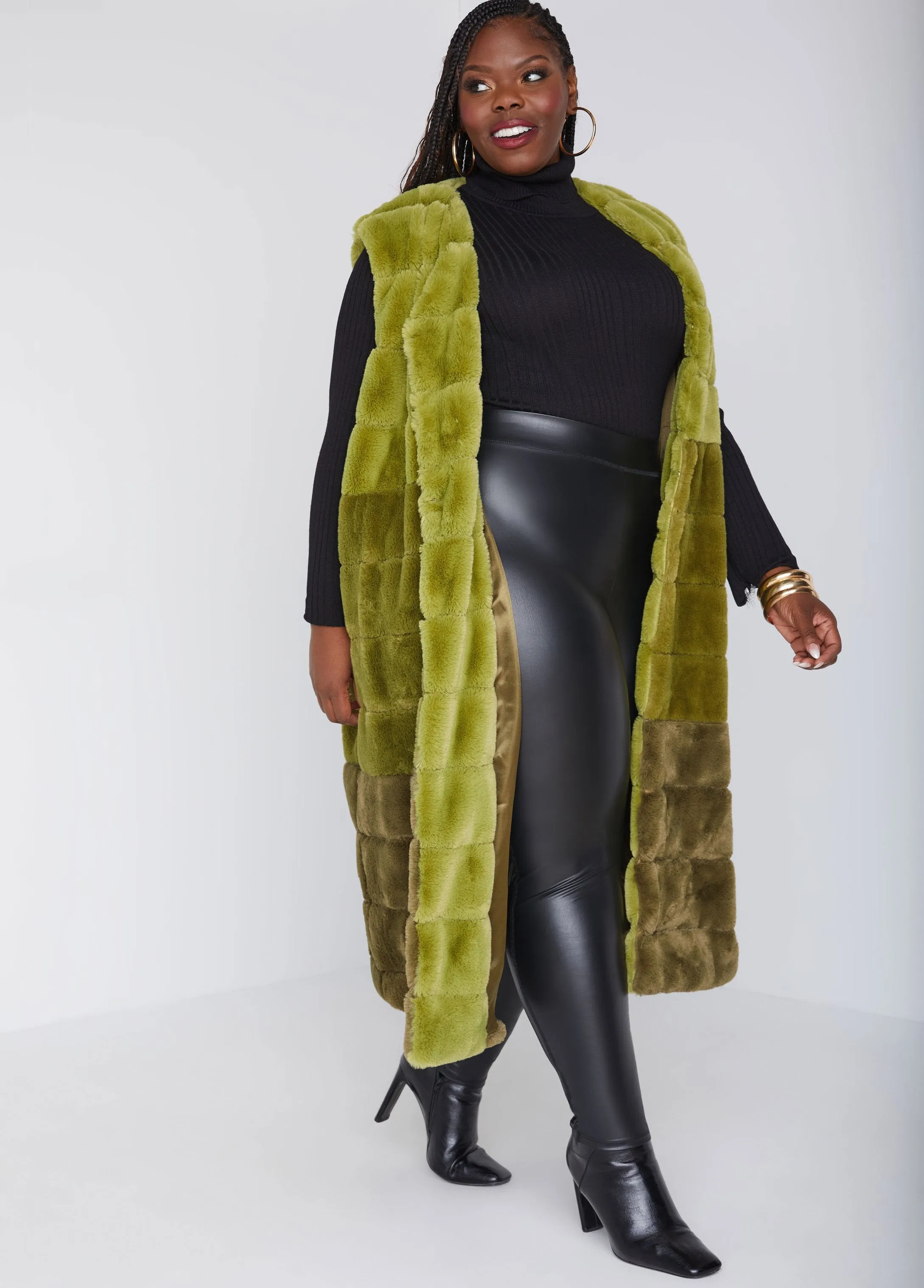 Colorblock Faux Fur Vest sold by Ashley Stewart product image thumbnail 4