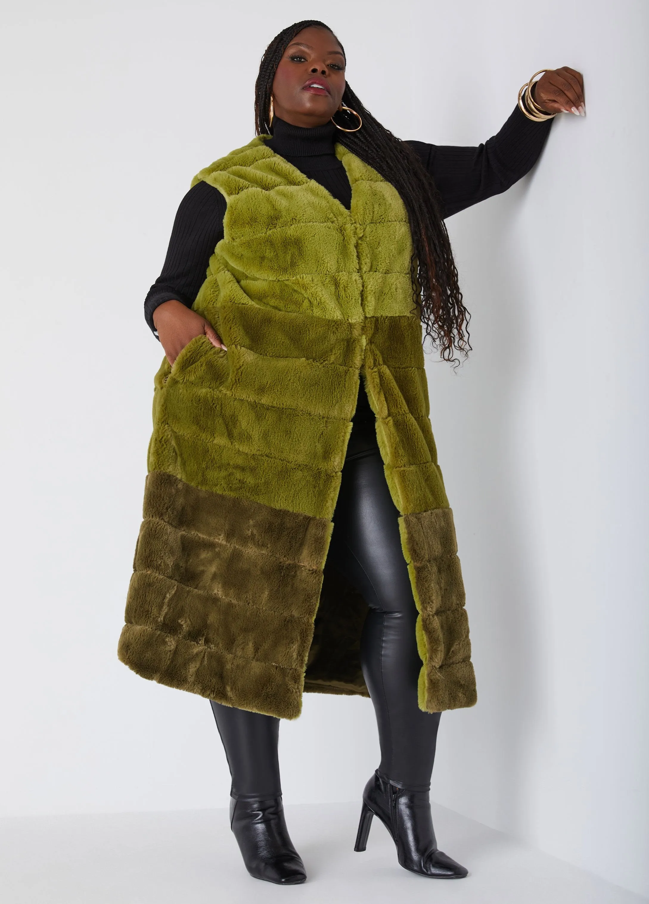 Colorblock Faux Fur Vest sold by Ashley Stewart