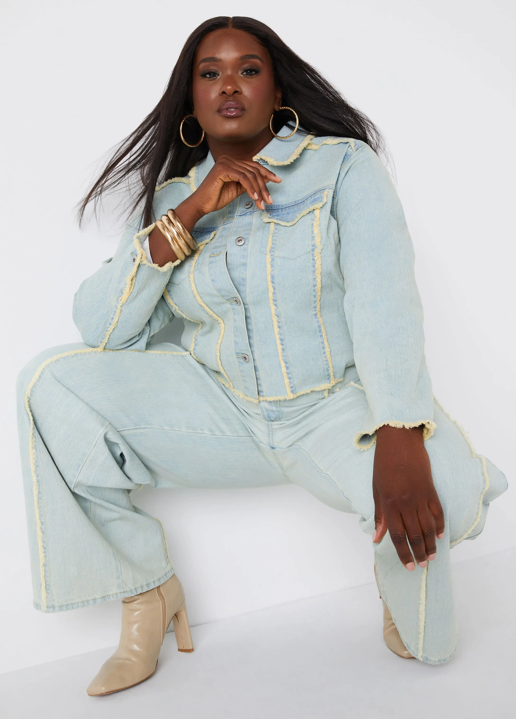 Frayed Denim Trucker Jacket sold by Ashley Stewart product image thumbnail 5