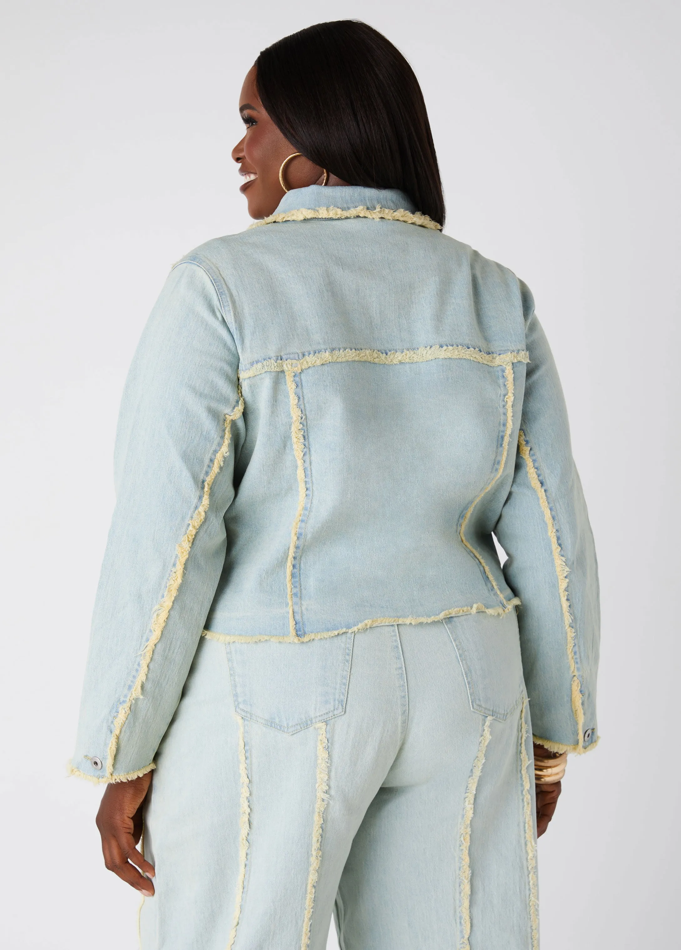 Frayed Denim Trucker Jacket sold by Ashley Stewart product image thumbnail 2