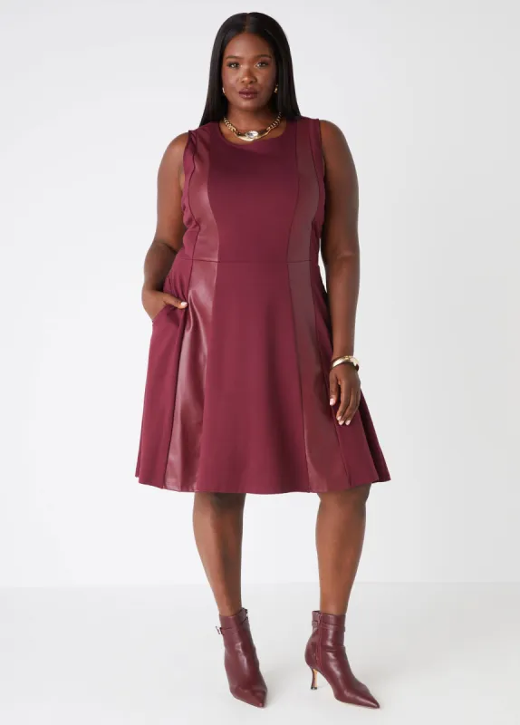 Faux Leather Paneled Ponte Dress sold by Ashley Stewart