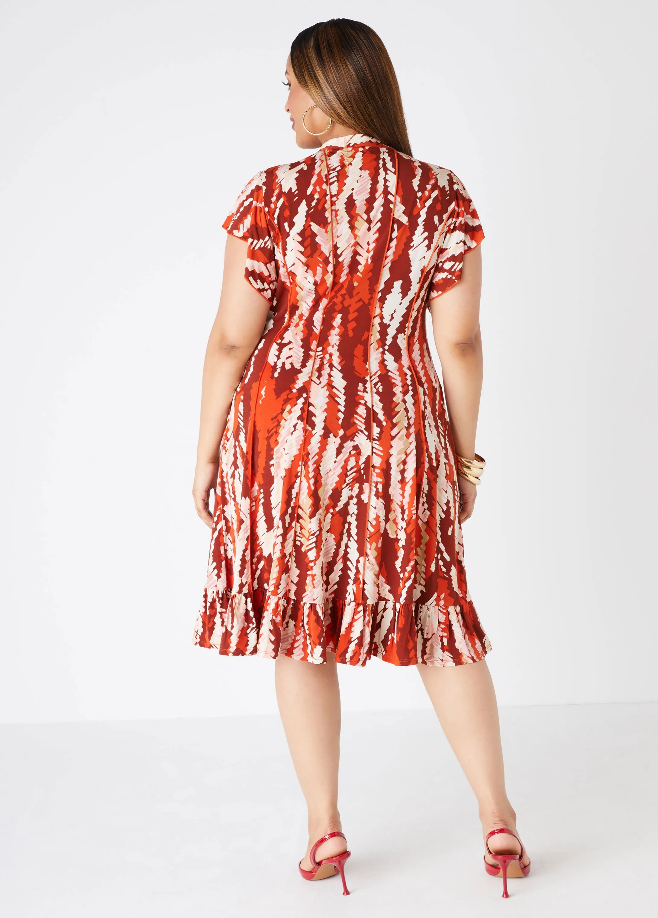 Ruffled Brushstroke Knit Dress sold by Ashley Stewart product image thumbnail 2