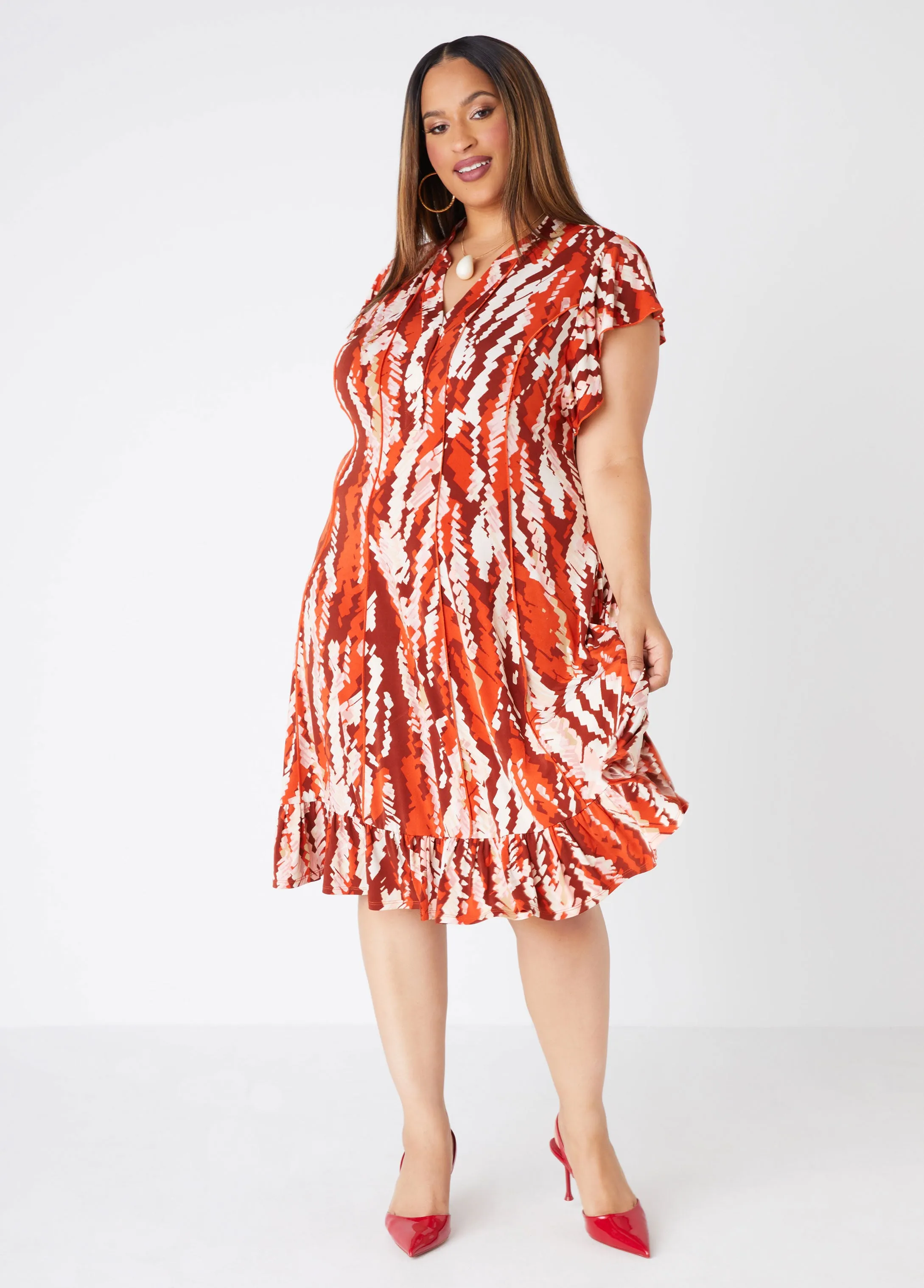 Ruffled Brushstroke Knit Dress sold by Ashley Stewart product image thumbnail 3