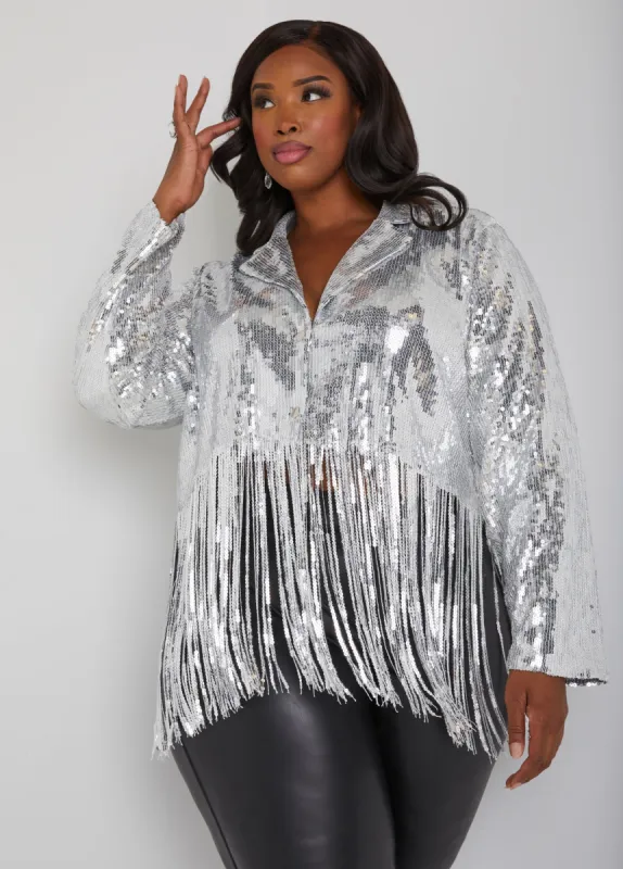 Fringed Sequin Jacket sold by Ashley Stewart