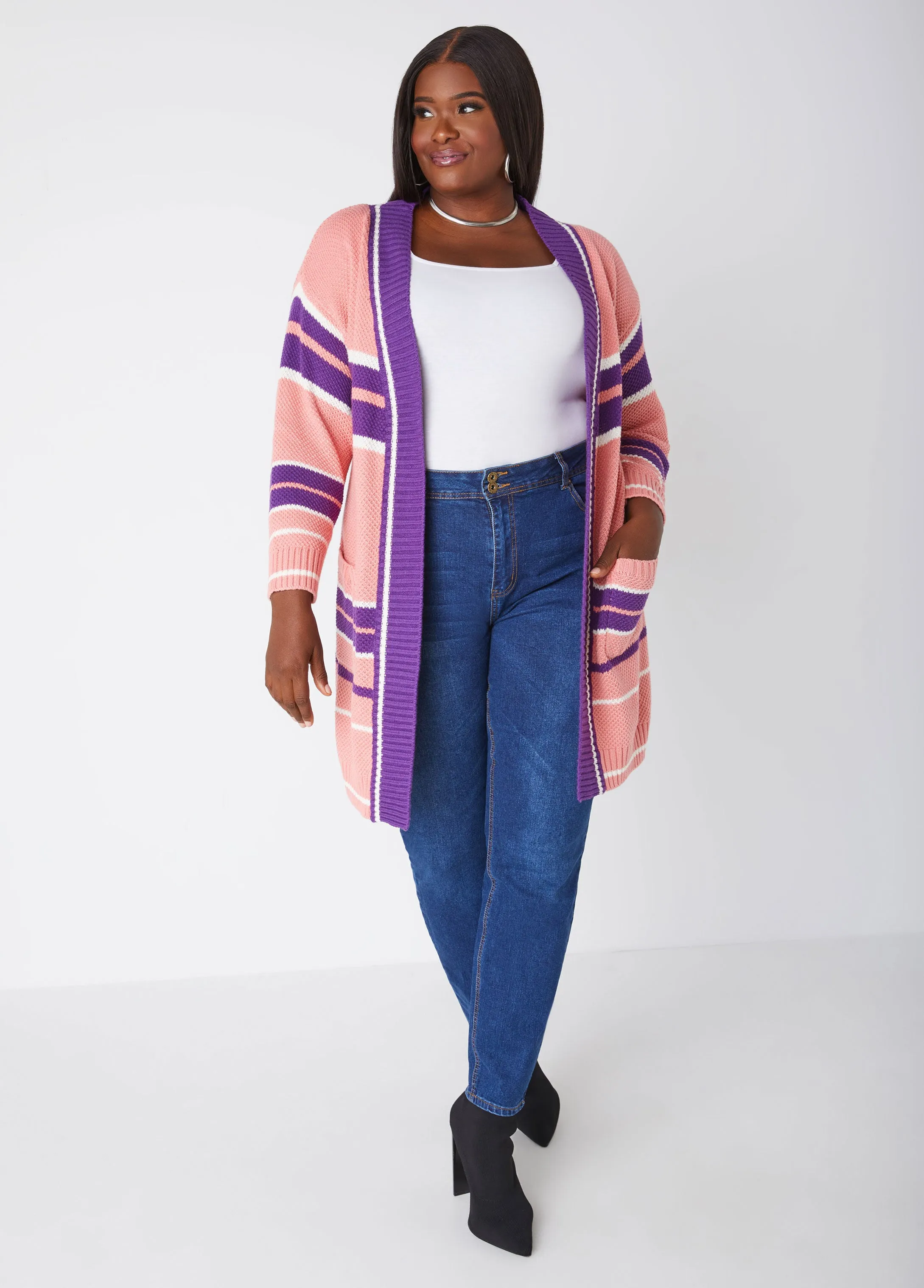 Striped Open Front Cardigan sold by Ashley Stewart