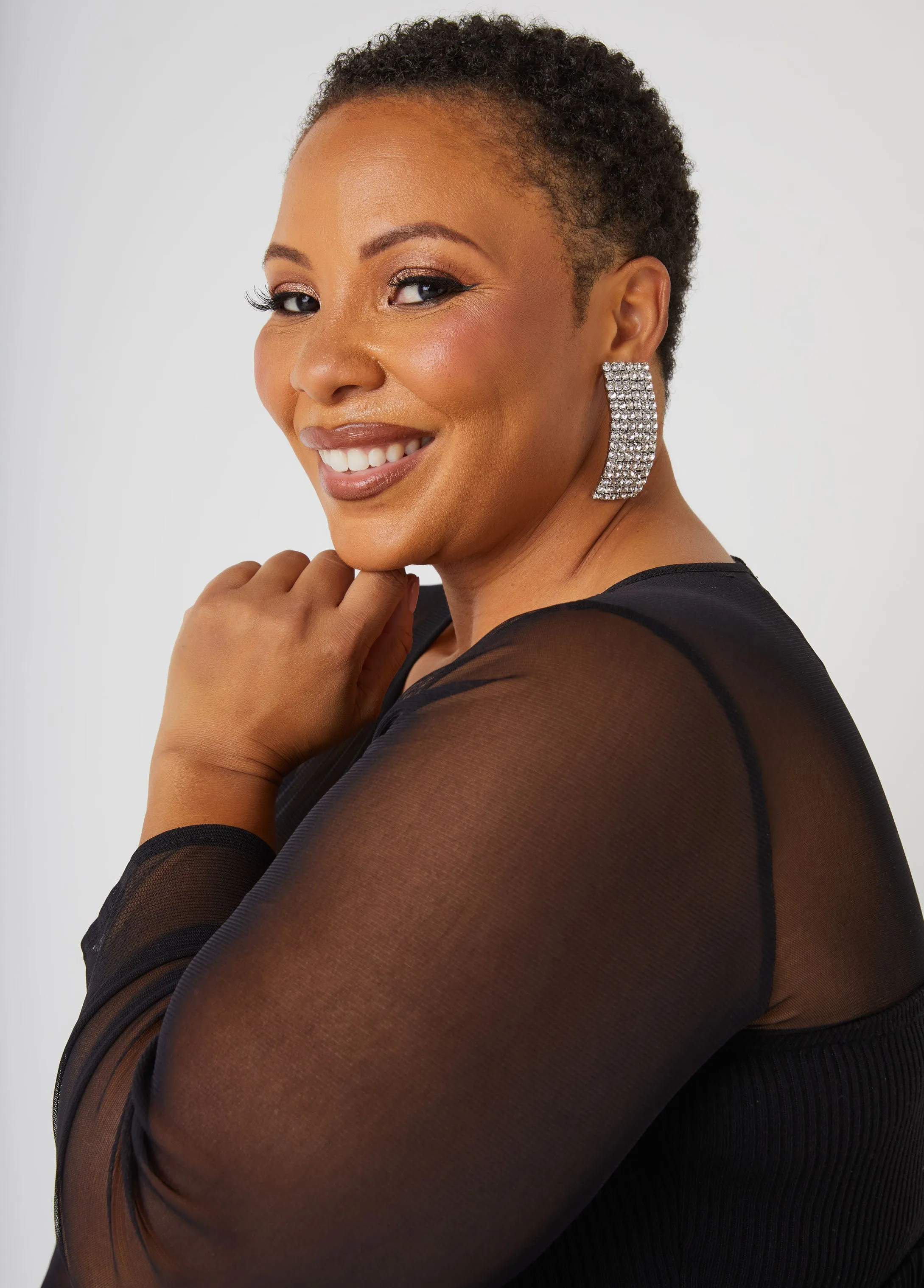 Silver Tone Pave Crystal Earrings sold by Ashley Stewart