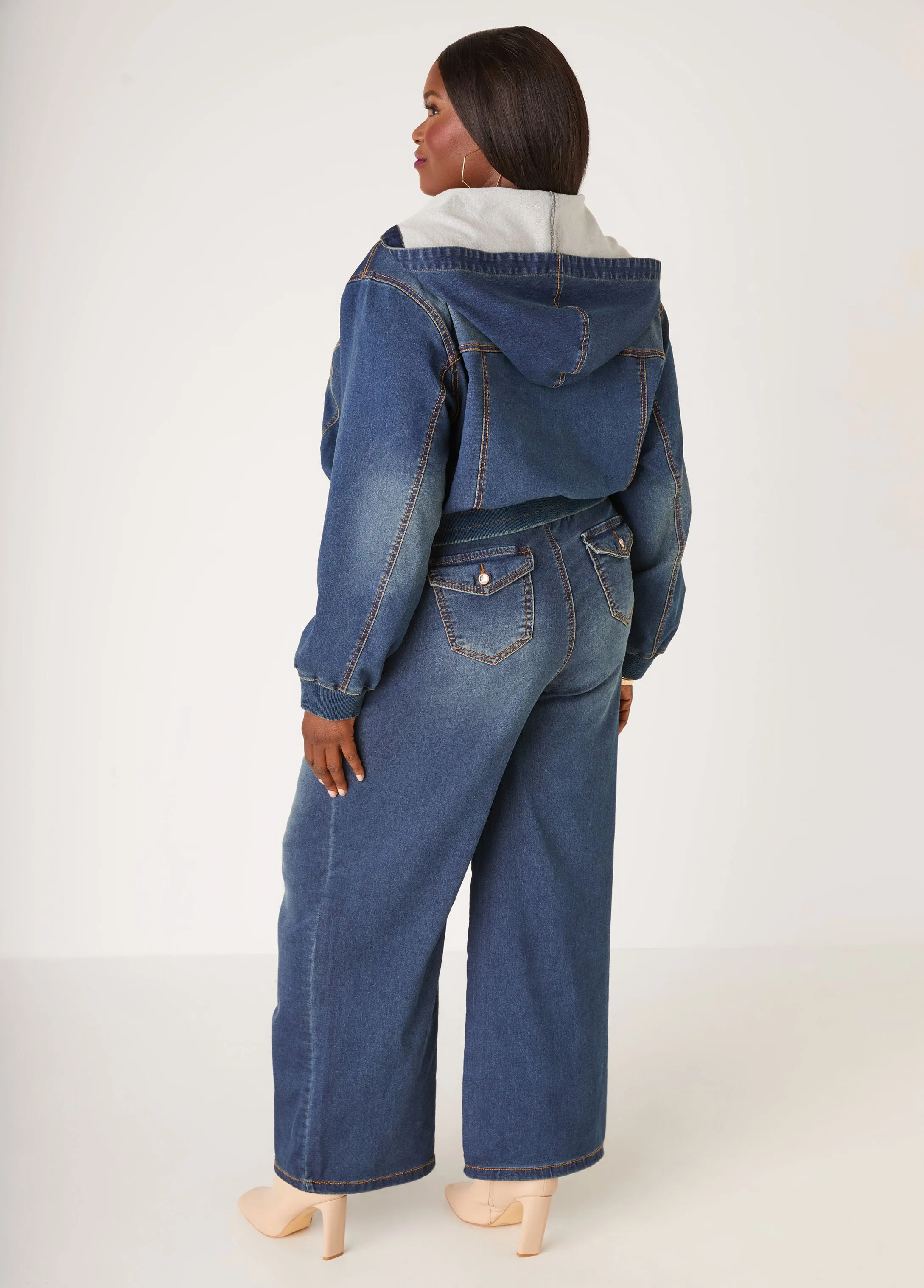 Hooded Knitted Denim Jacket sold by Ashley Stewart product image thumbnail 2