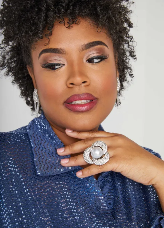 Flower Crystal And Faux Pearl Ring sold by Ashley Stewart