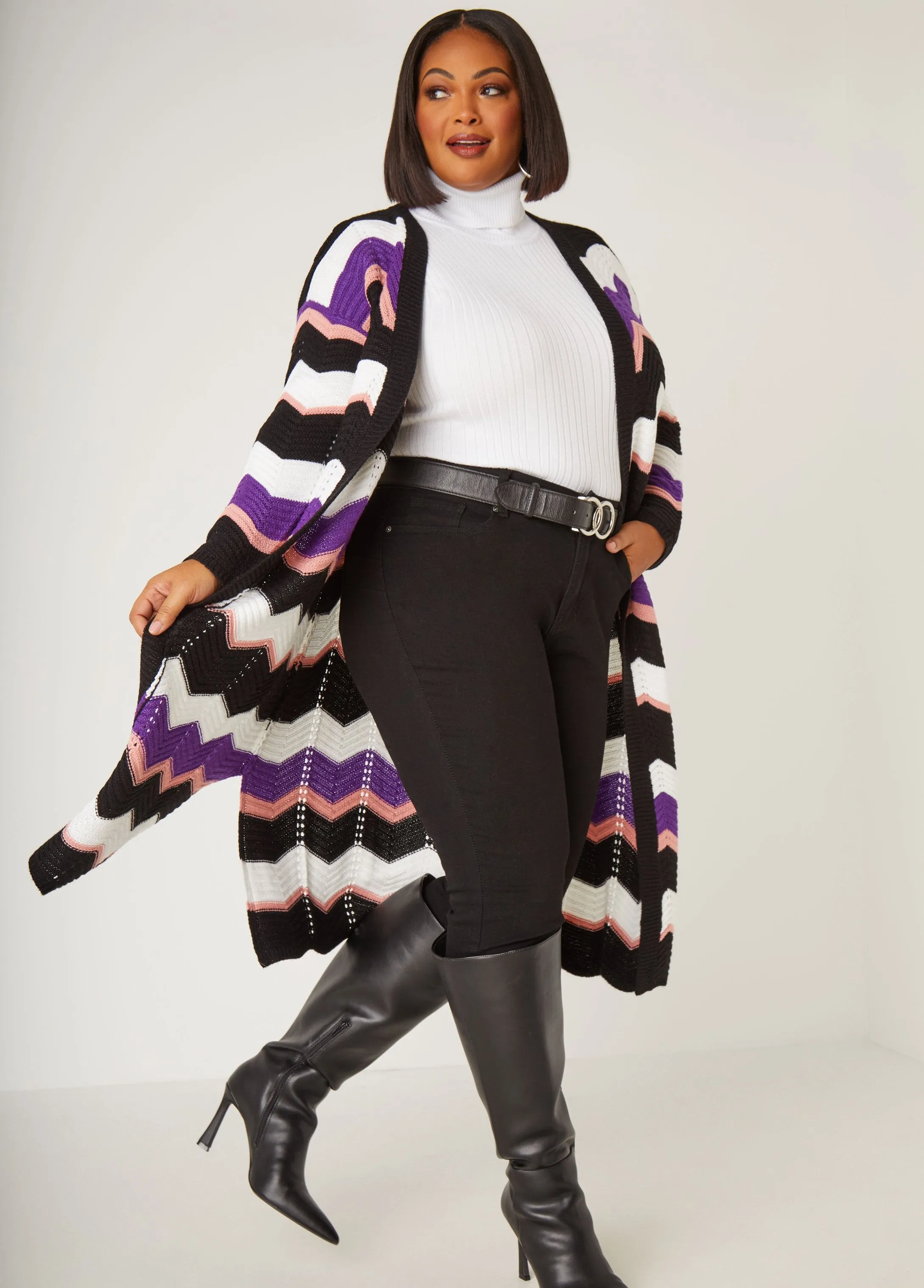 Zig Zag Intarsia Cardigan sold by Ashley Stewart product image thumbnail 3