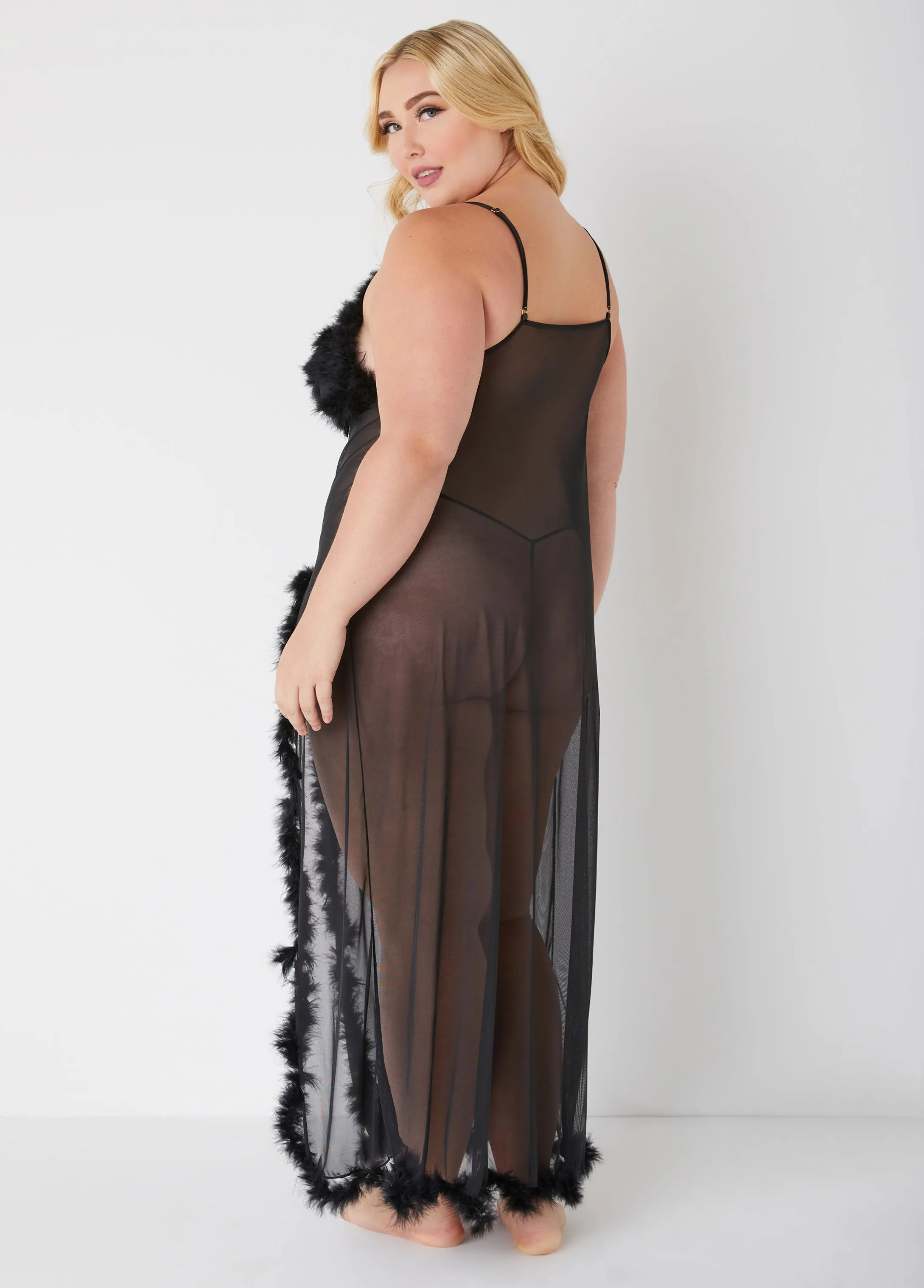 Feather Trimmed Mesh Gown Set sold by Ashley Stewart product image thumbnail 2