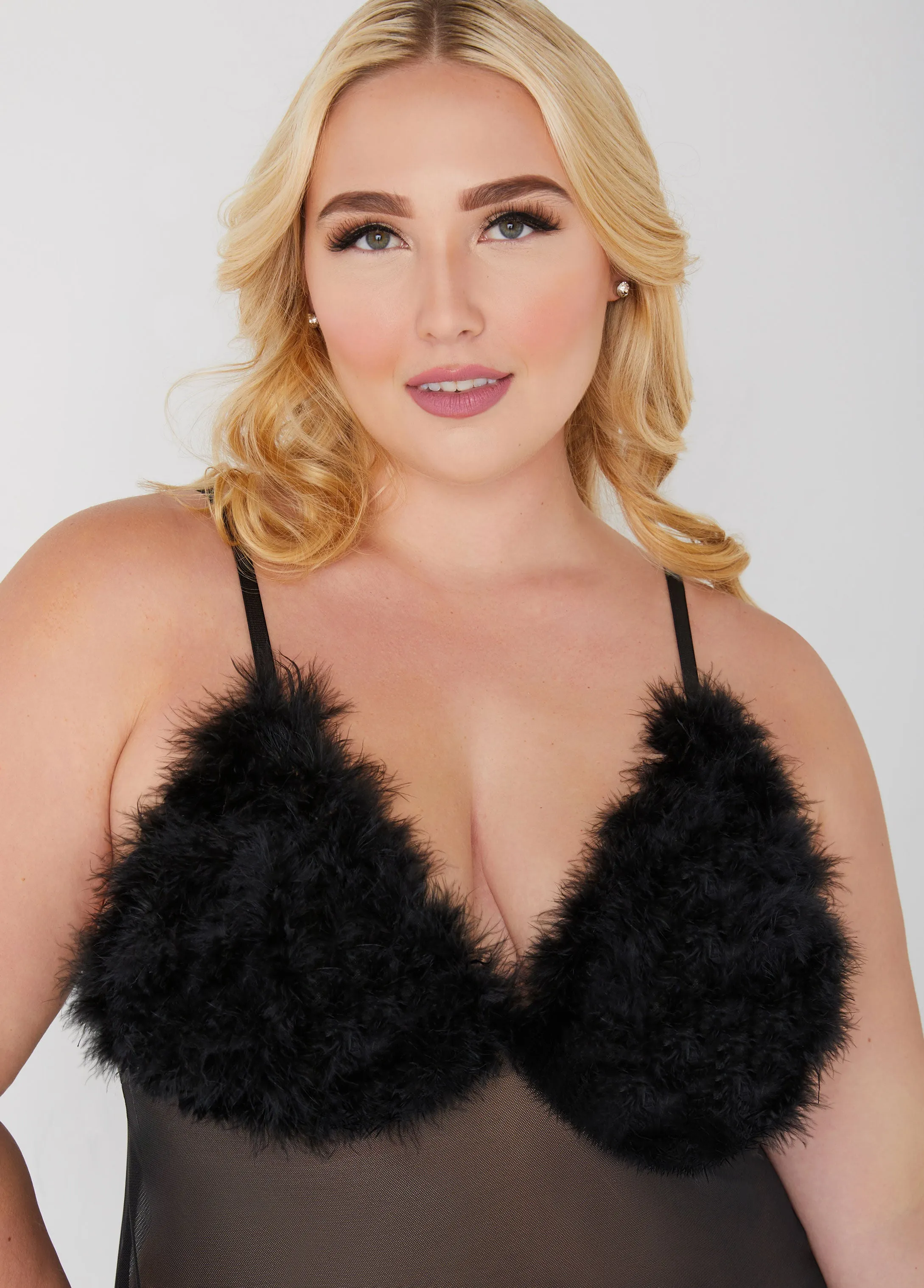 Feather Trimmed Mesh Gown Set sold by Ashley Stewart product image thumbnail 4