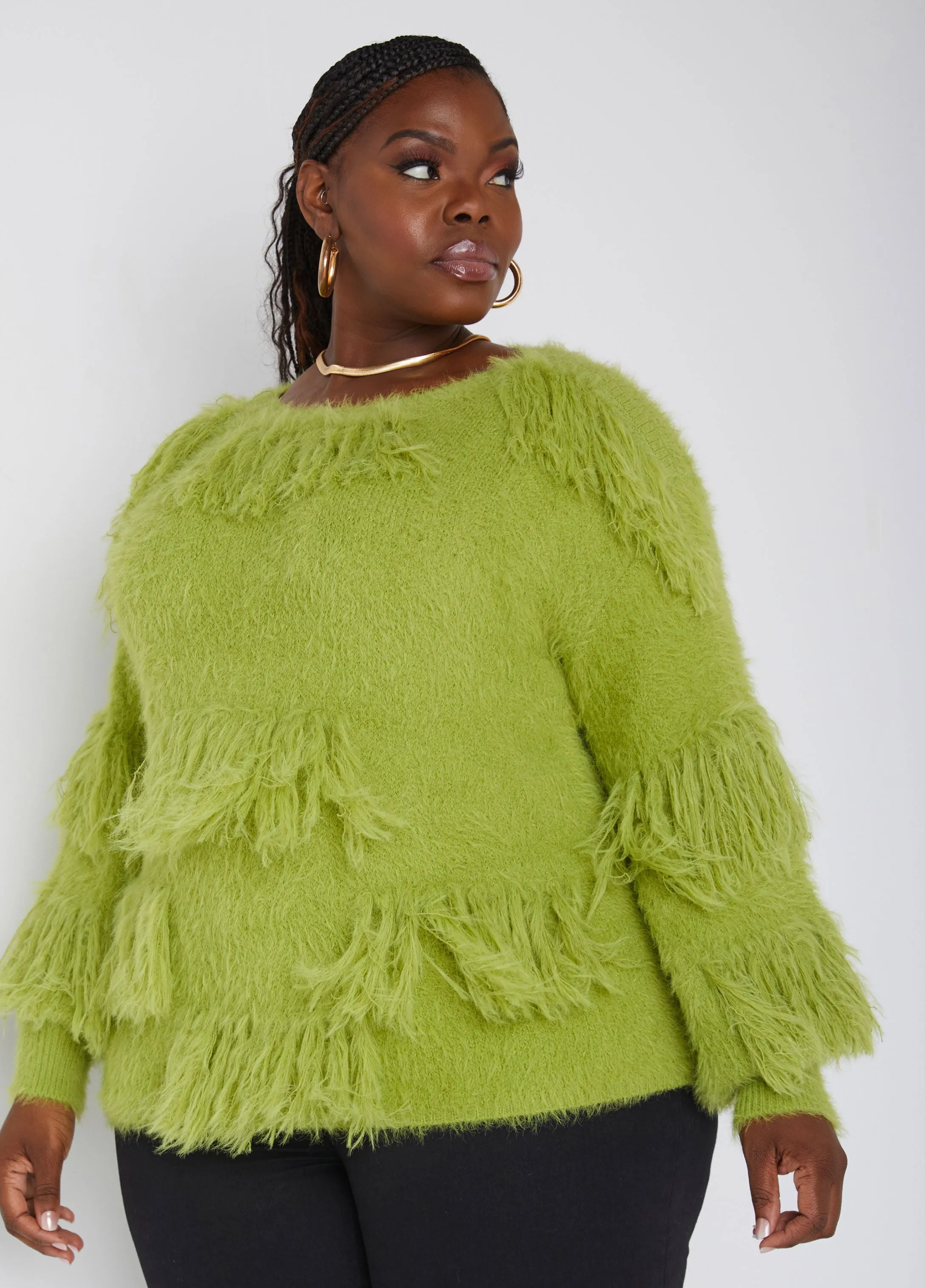 Fringed Boat Neck Sweater sold by Ashley Stewart product image thumbnail 4
