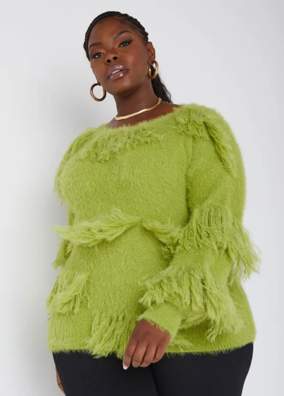 Fringed Boat Neck Sweater sold by Ashley Stewart