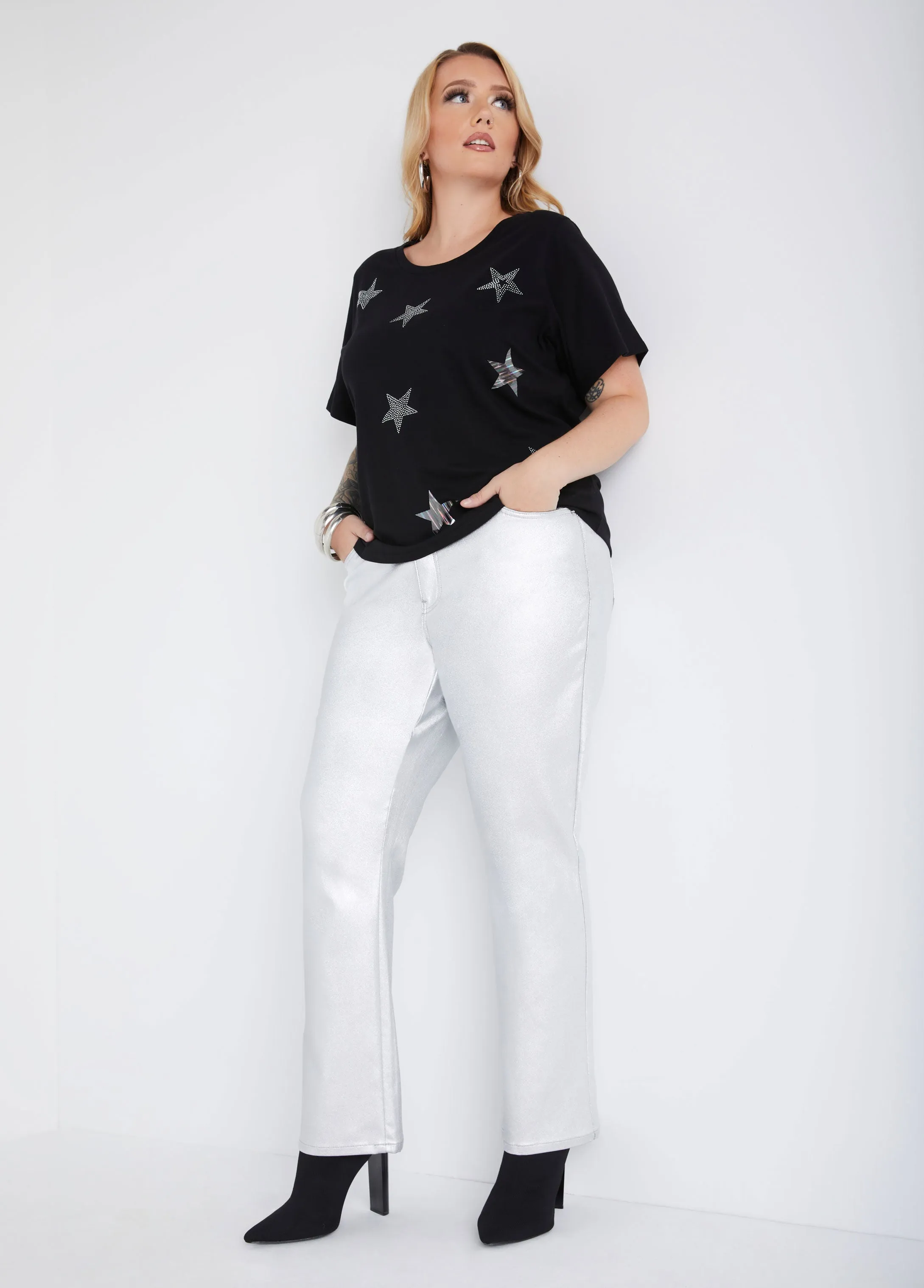 Star Embellished Graphic Tee sold by Ashley Stewart product image thumbnail 3