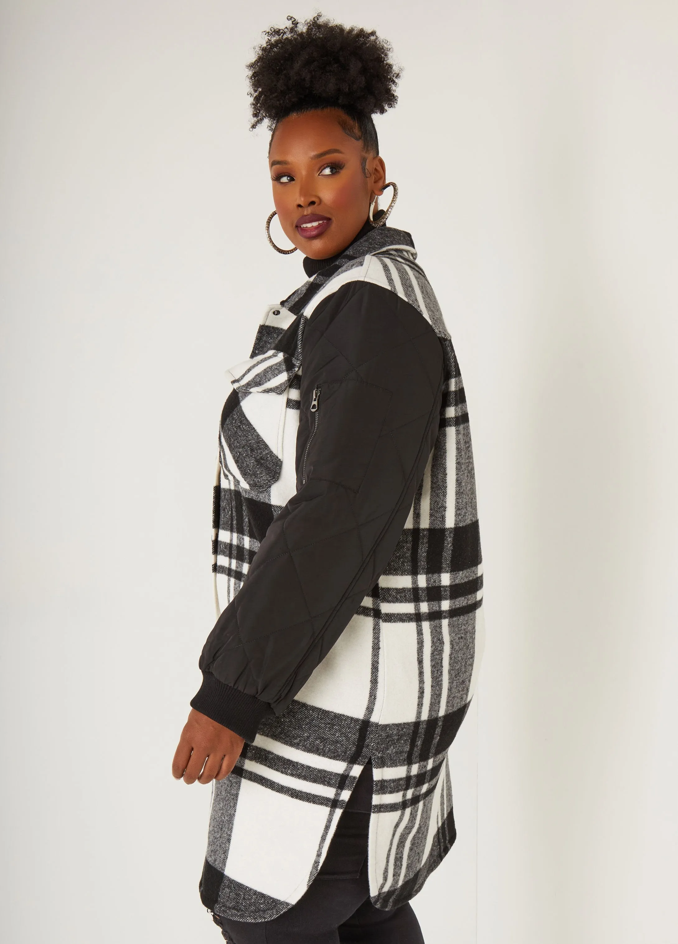 Quilted Paneled Plaid Shacket sold by Ashley Stewart product image thumbnail 3