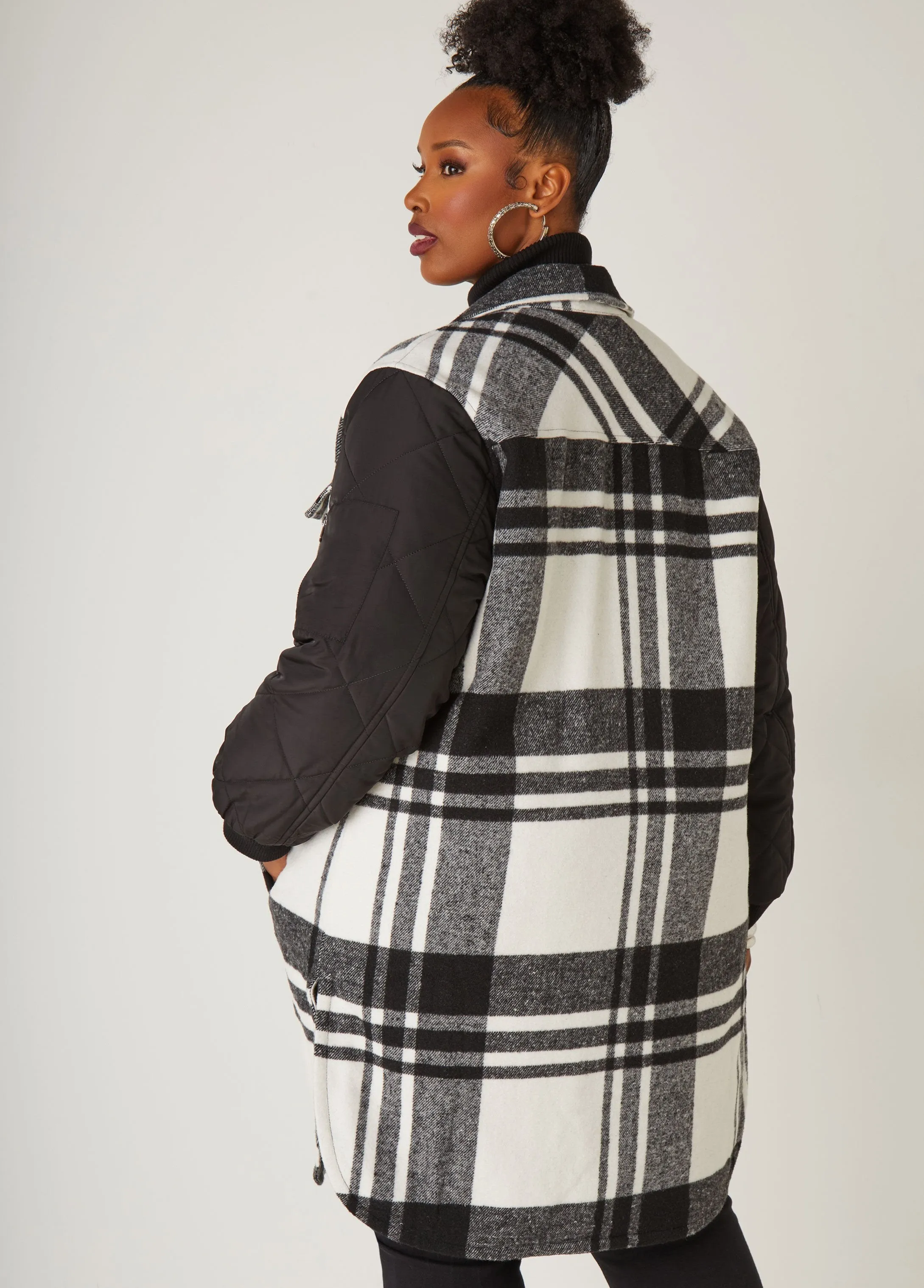Quilted Paneled Plaid Shacket sold by Ashley Stewart product image thumbnail 2