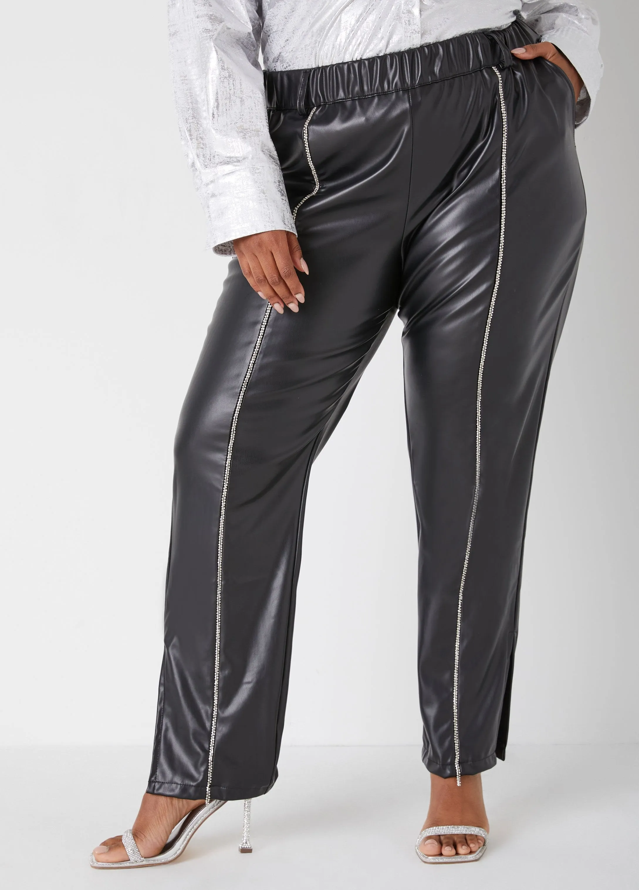 Crystal Faux Leather Tapered Pants sold by Ashley Stewart product image thumbnail 3