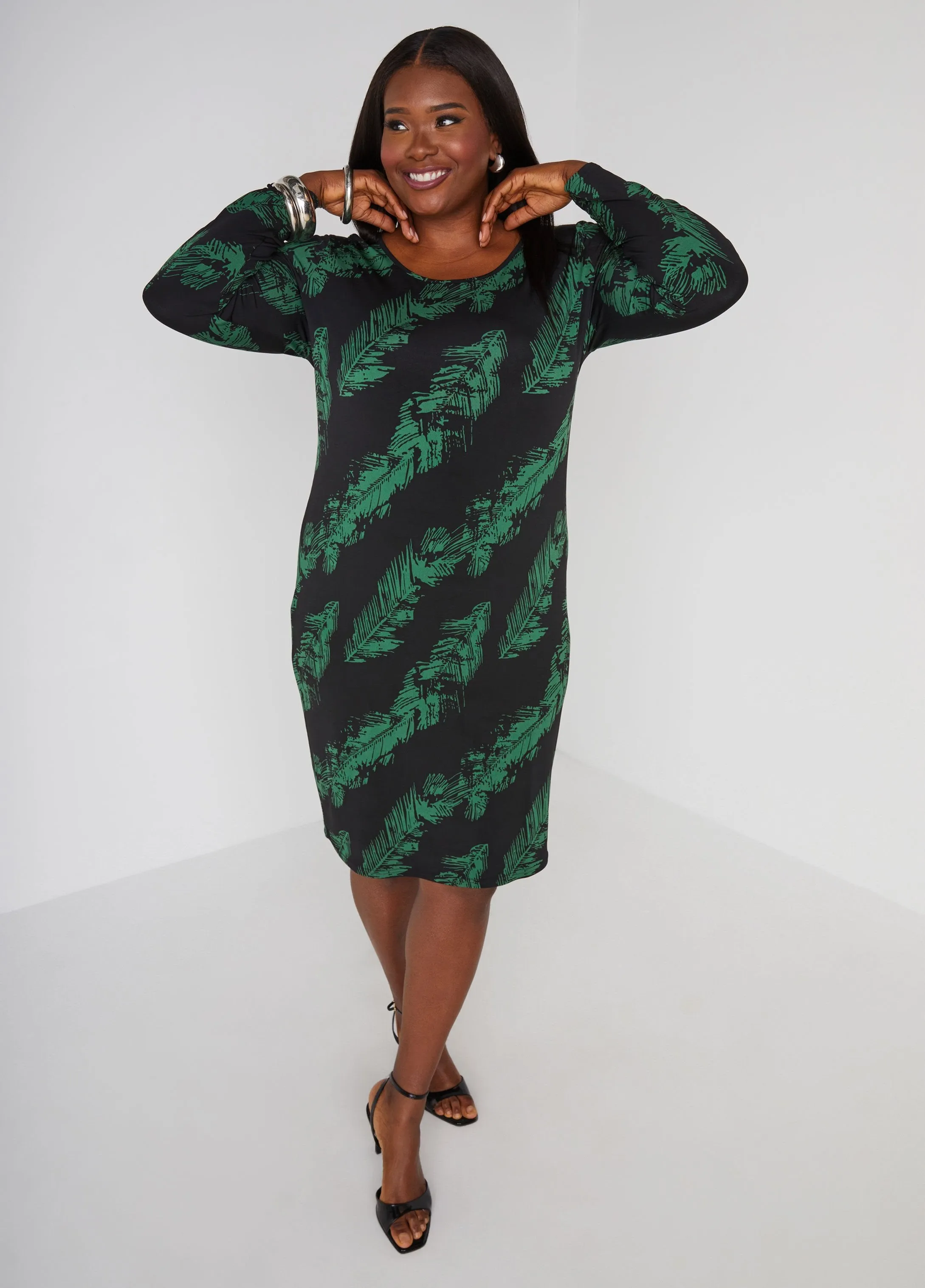 Leaf Print Bodycon Dress sold by Ashley Stewart product image thumbnail 3