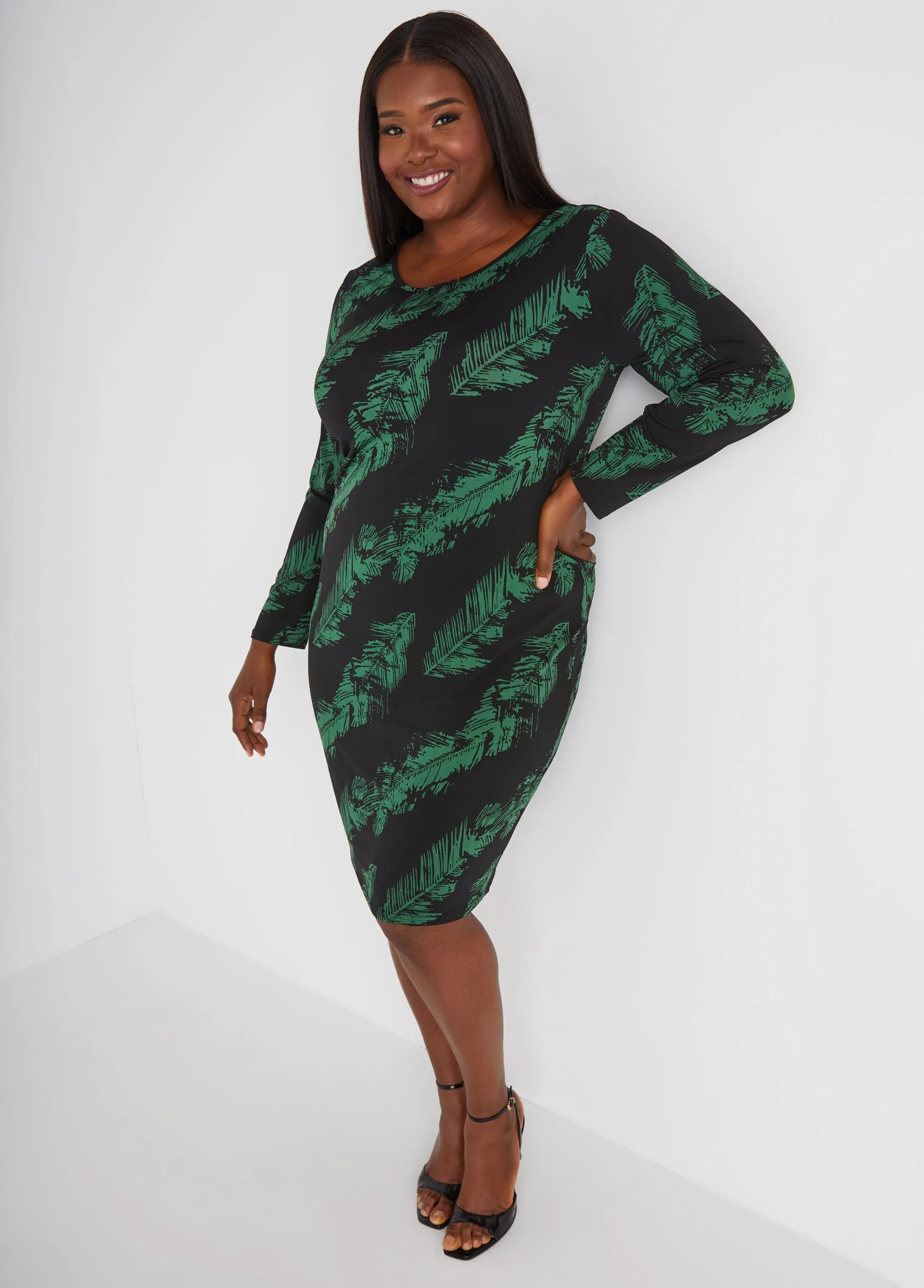Leaf Print Bodycon Dress sold by Ashley Stewart product image thumbnail 4