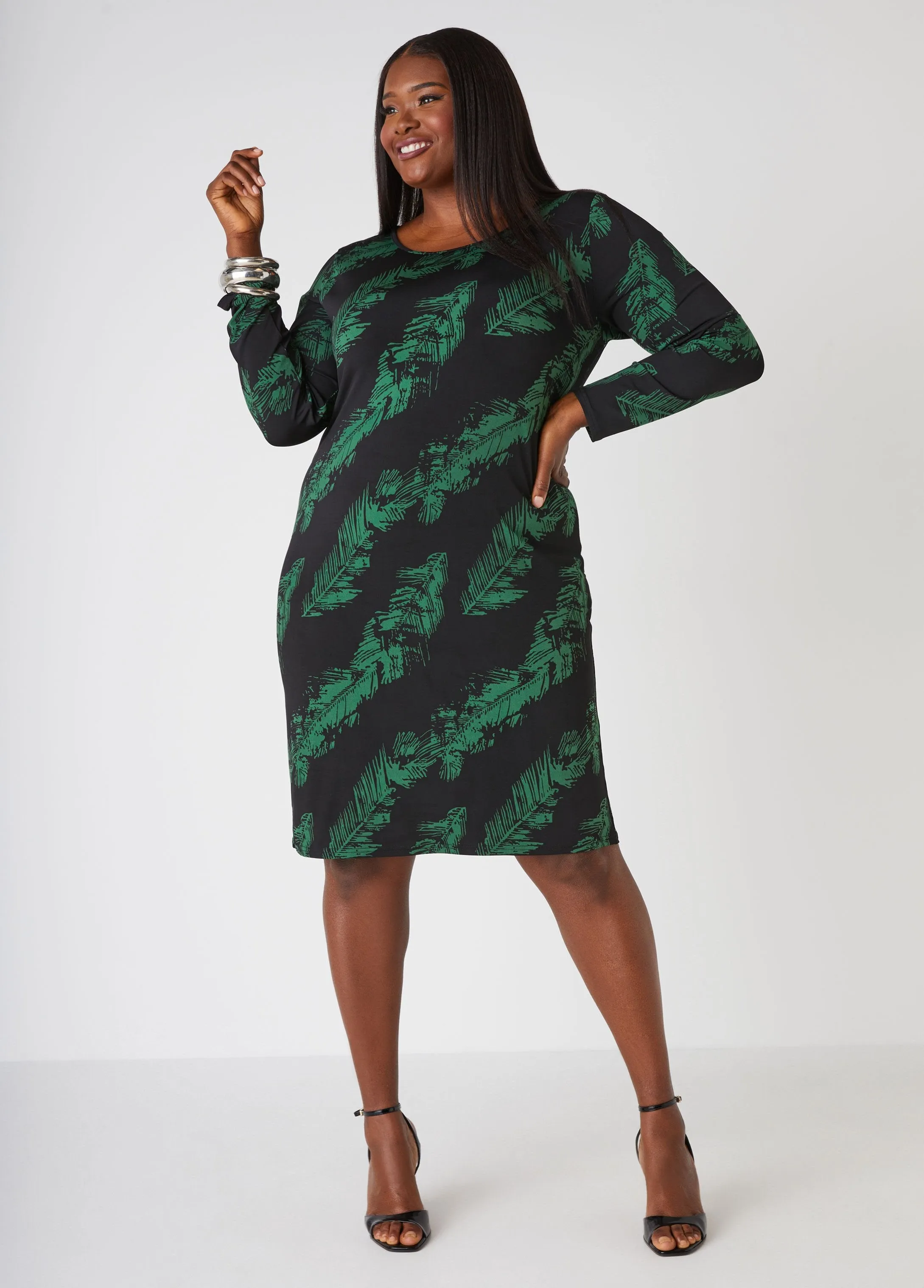 Leaf Print Bodycon Dress sold by Ashley Stewart