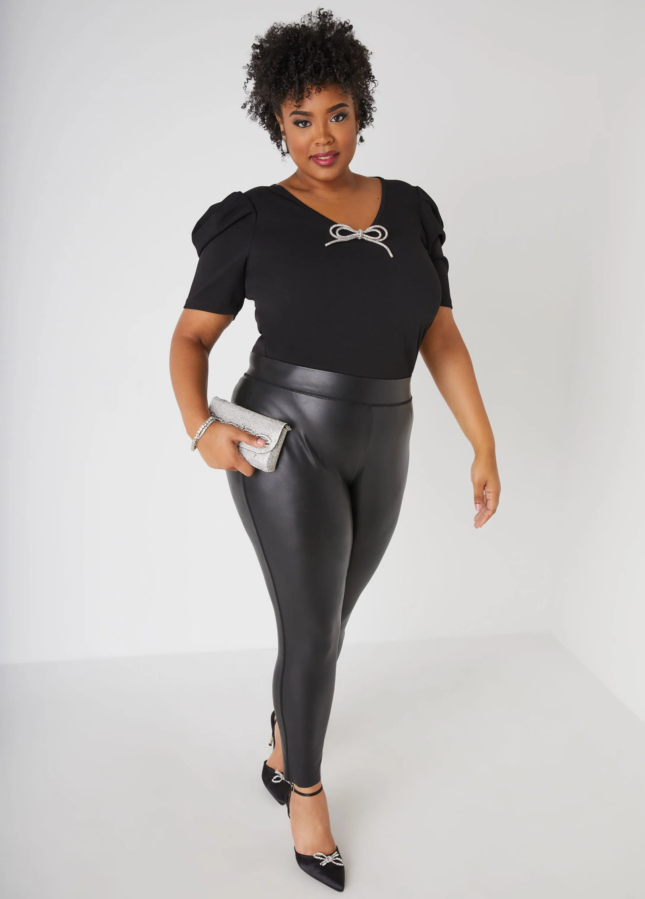 Crystal Bow Embellished Crepe Top sold by Ashley Stewart product image thumbnail 4
