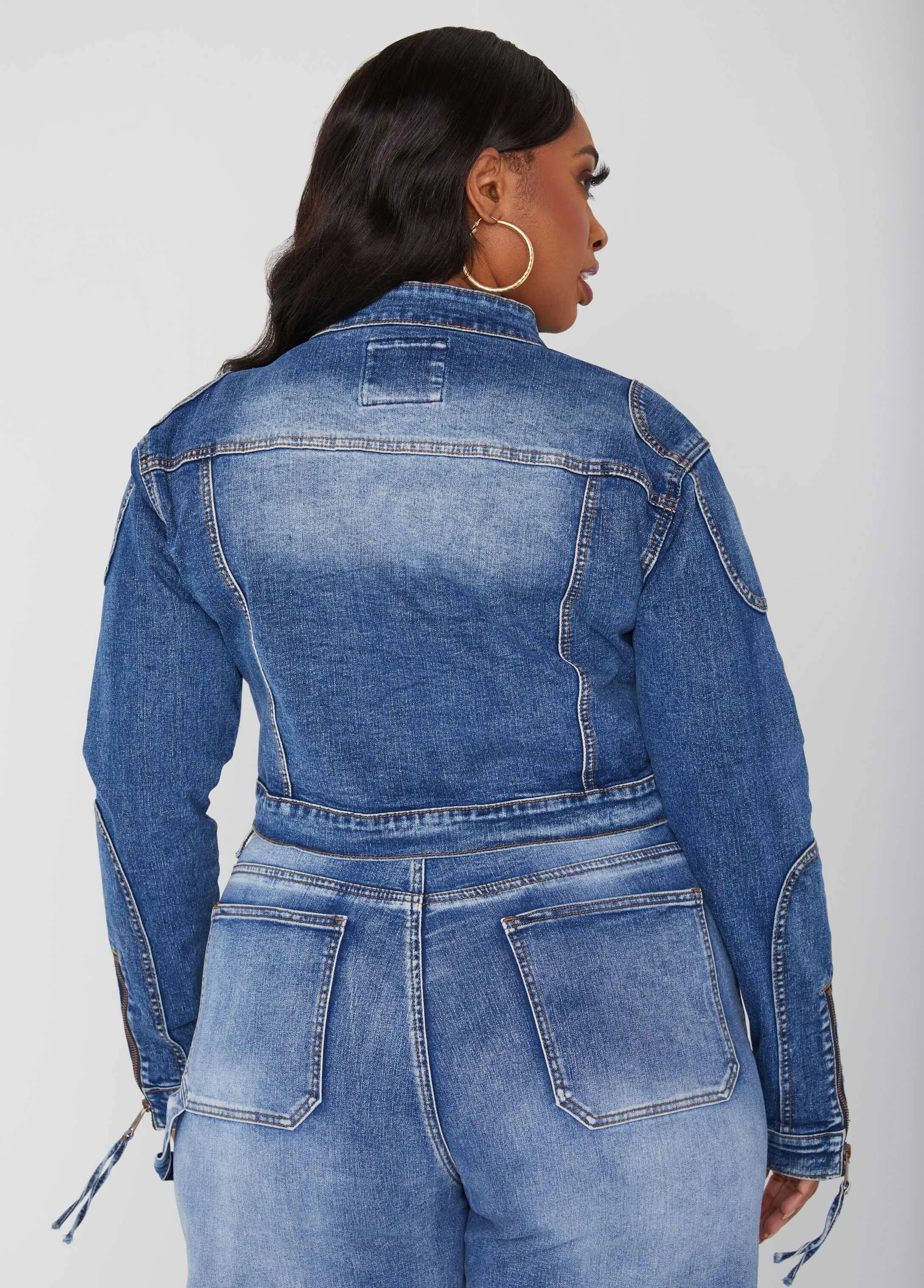 Cropped Zip Detailed Denim Jacket sold by Ashley Stewart product image thumbnail 2