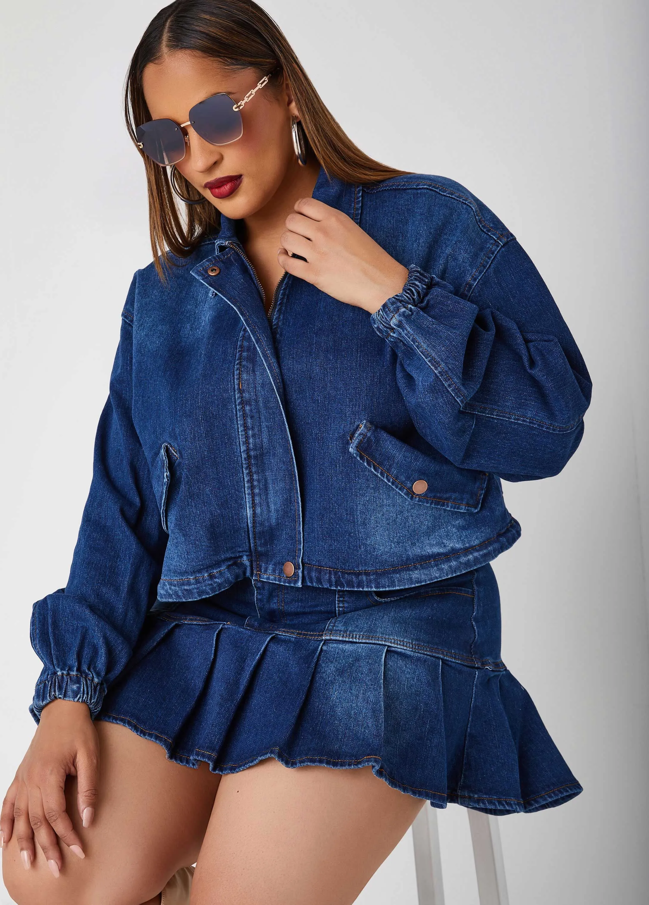 Cropped Drawstring Denim Jacket sold by Ashley Stewart product image thumbnail 4