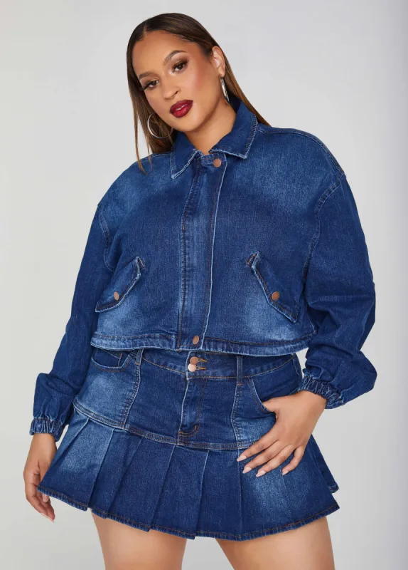 Cropped Drawstring Denim Jacket sold by Ashley Stewart