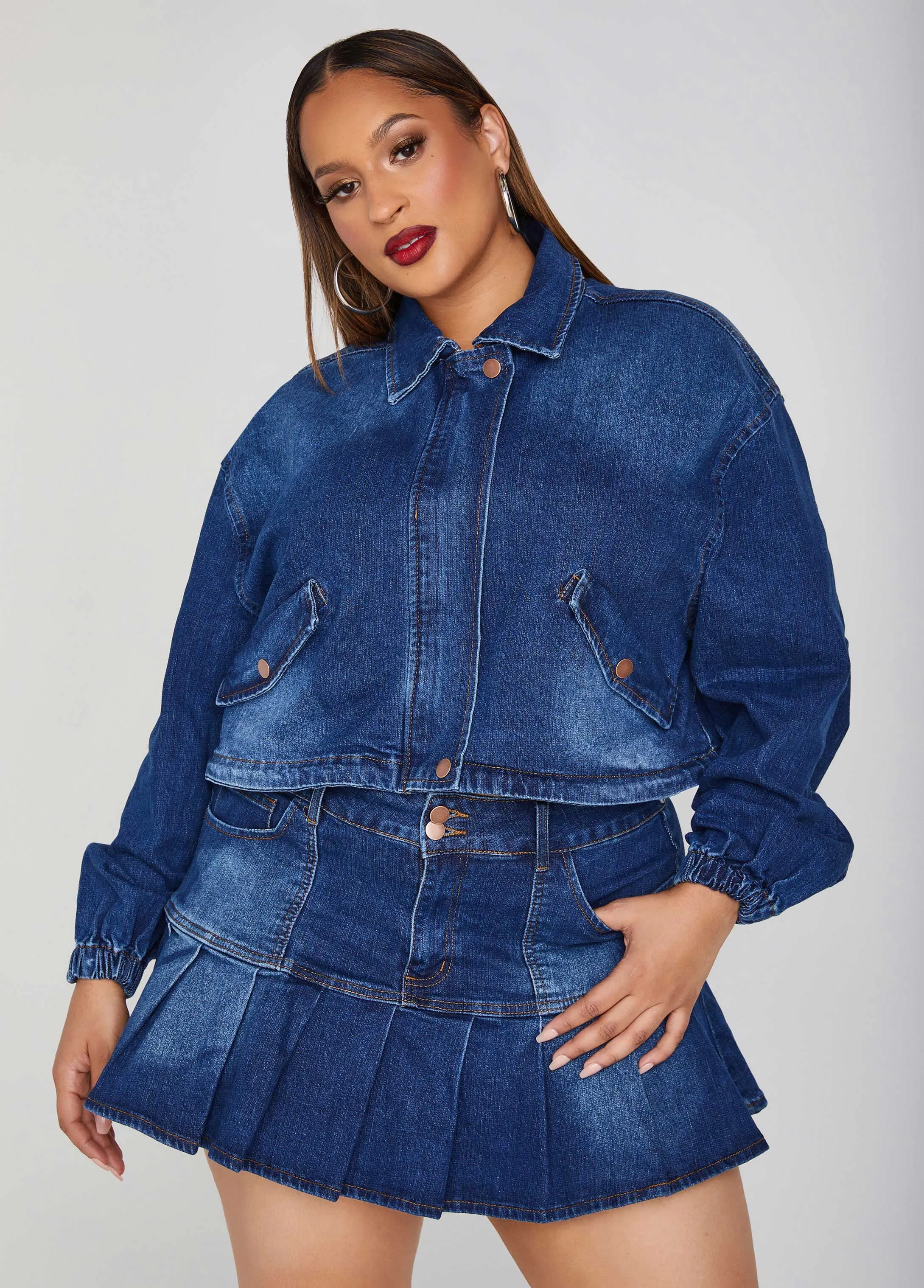 Cropped Drawstring Denim Jacket sold by Ashley Stewart
