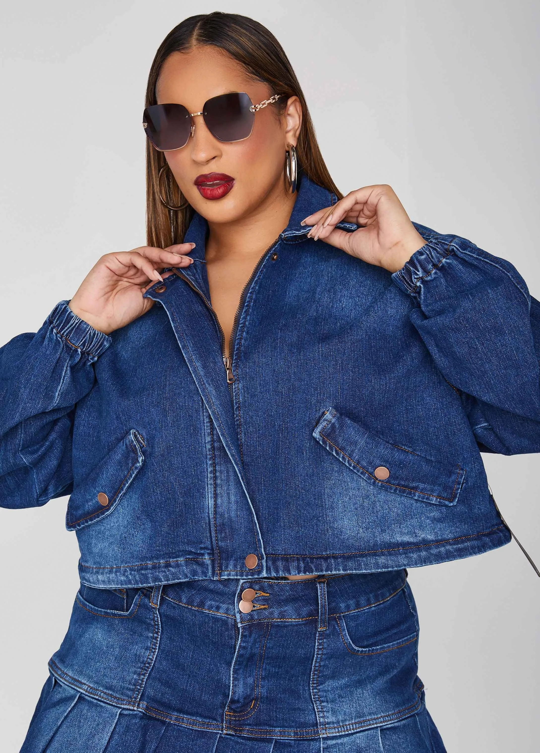 Cropped Drawstring Denim Jacket sold by Ashley Stewart product image thumbnail 5