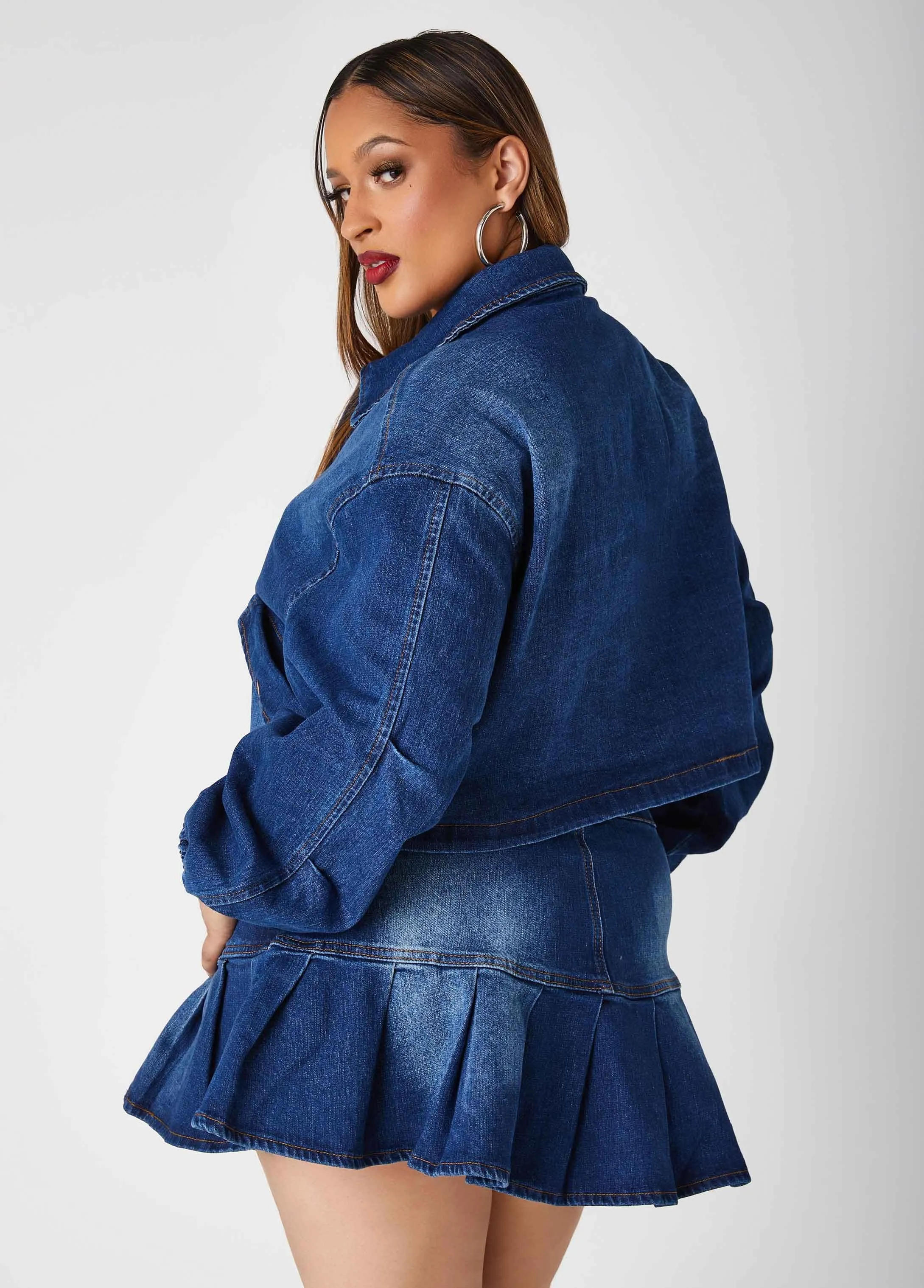 Cropped Drawstring Denim Jacket sold by Ashley Stewart product image thumbnail 2