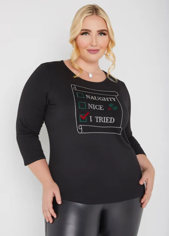 Naughty Nice Crystal Tee made by Ashley Stewart