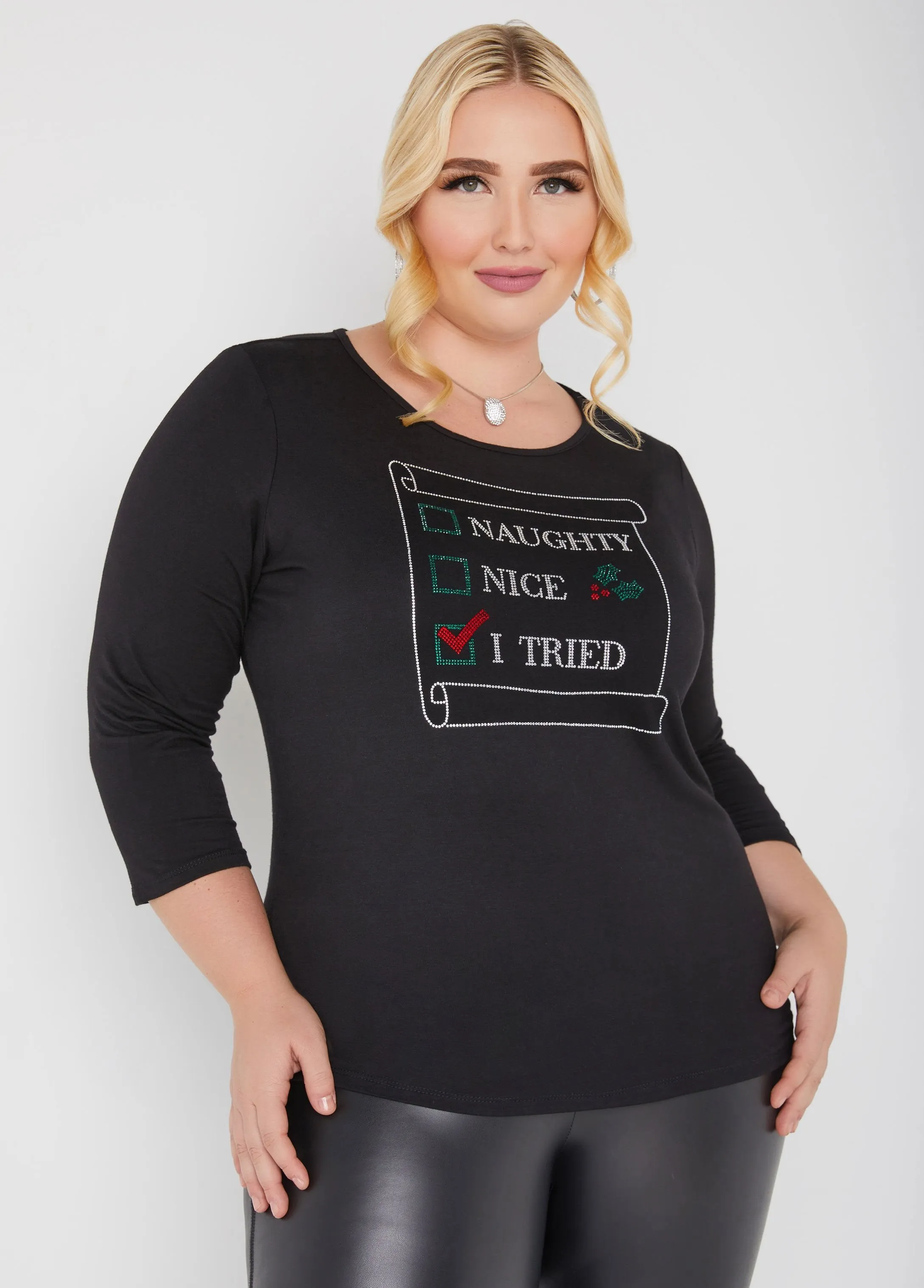 Naughty Nice Crystal Tee sold by Ashley Stewart
