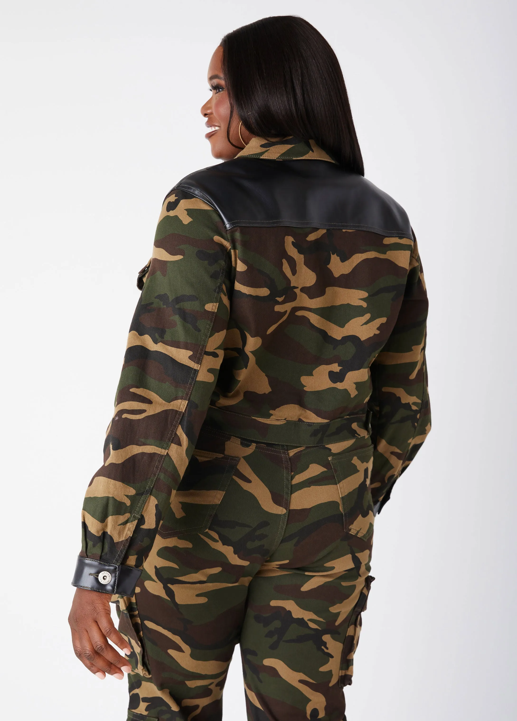 Paneled Camo Denim Cropped Jacket sold by Ashley Stewart product image thumbnail 2