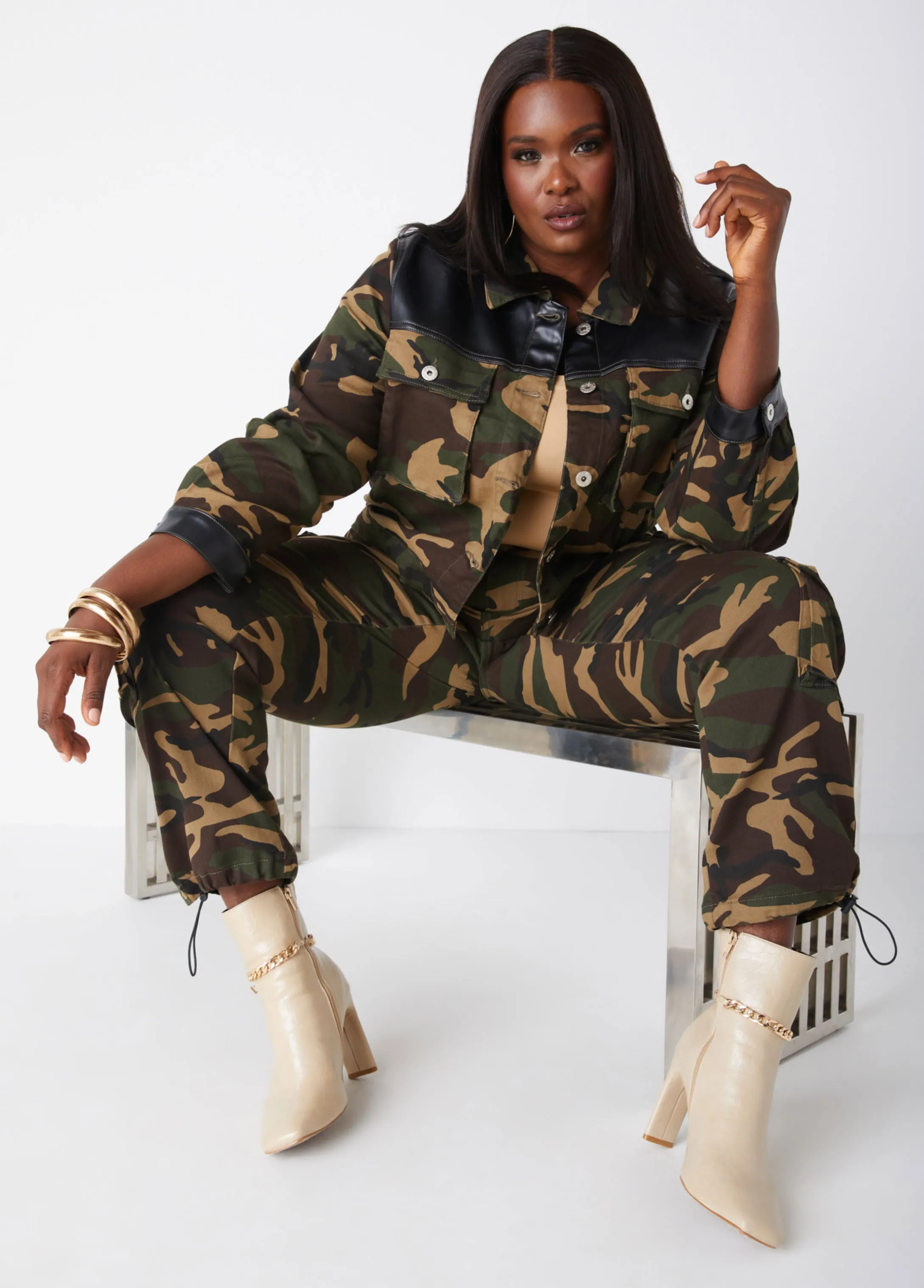 Paneled Camo Denim Cropped Jacket sold by Ashley Stewart product image thumbnail 3