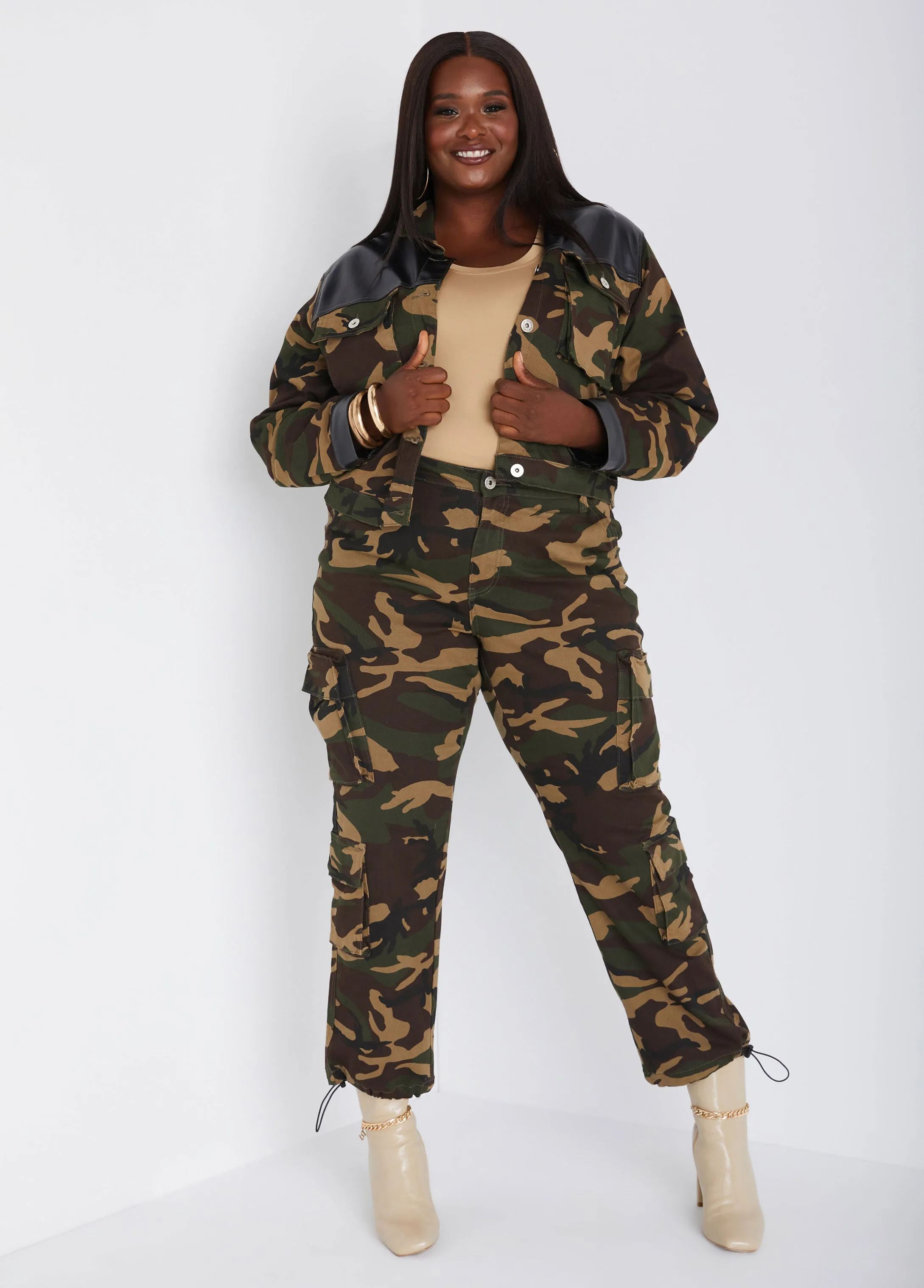 Paneled Camo Denim Cropped Jacket sold by Ashley Stewart product image thumbnail 4
