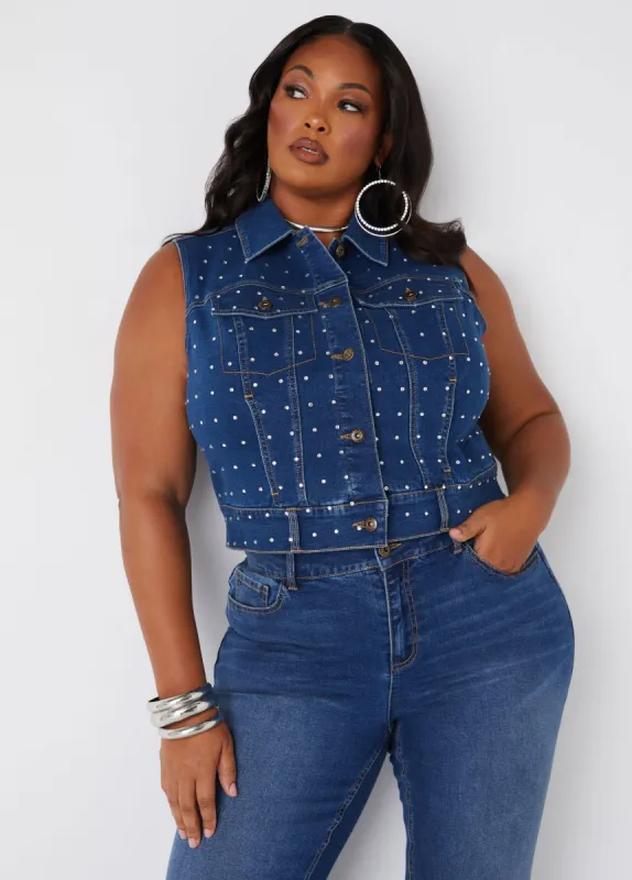 Crystal Embellished Denim Vest sold by Ashley Stewart