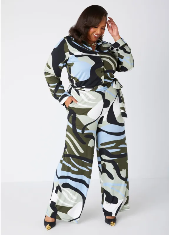 Belted Swirl Print Jumpsuit sold by Ashley Stewart