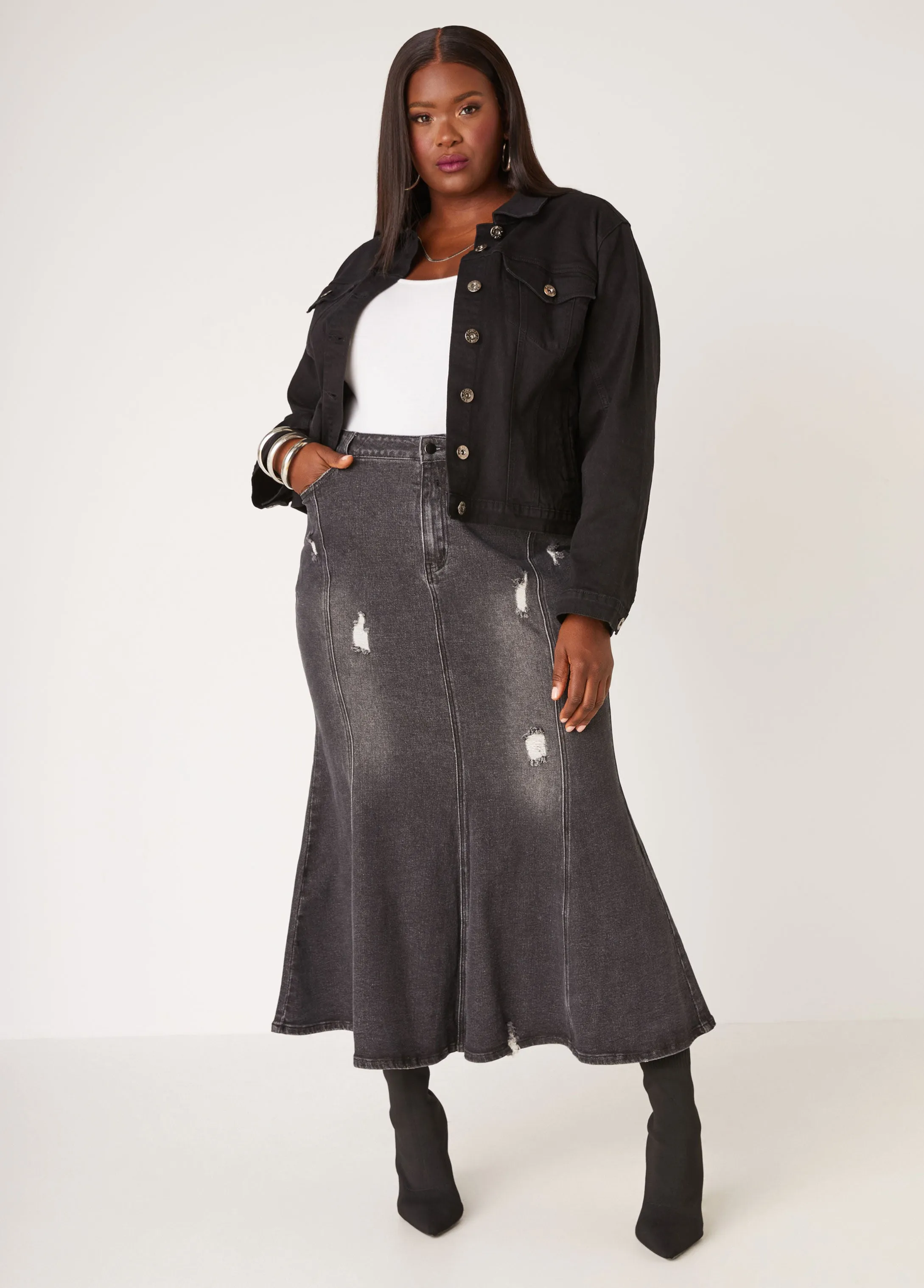 Classic Stretch Denim Jacket sold by Ashley Stewart product image thumbnail 3