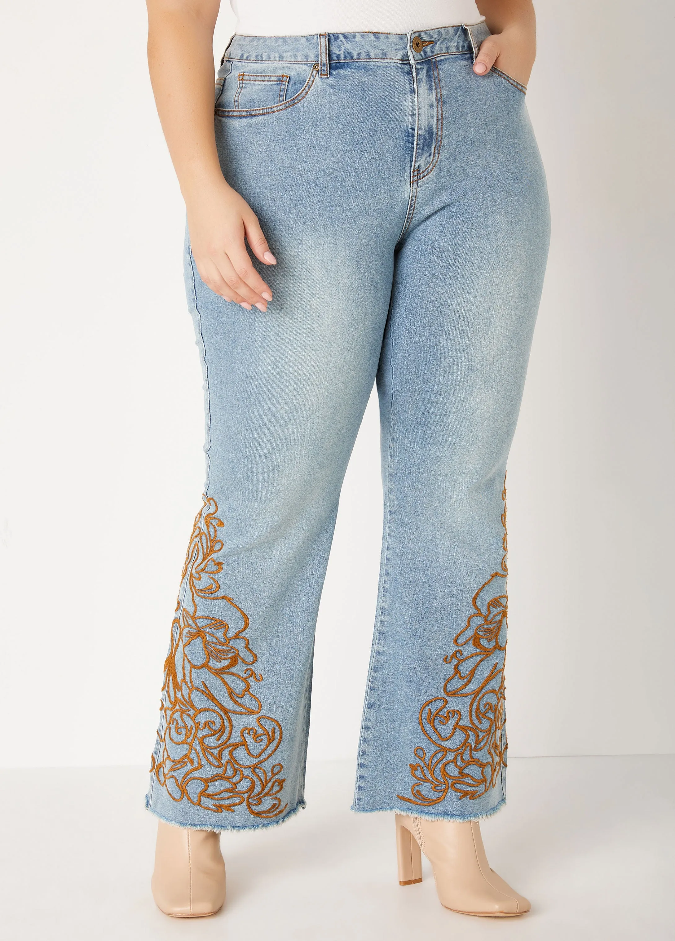 Embroidered Flared Jeans sold by Ashley Stewart product image thumbnail 3