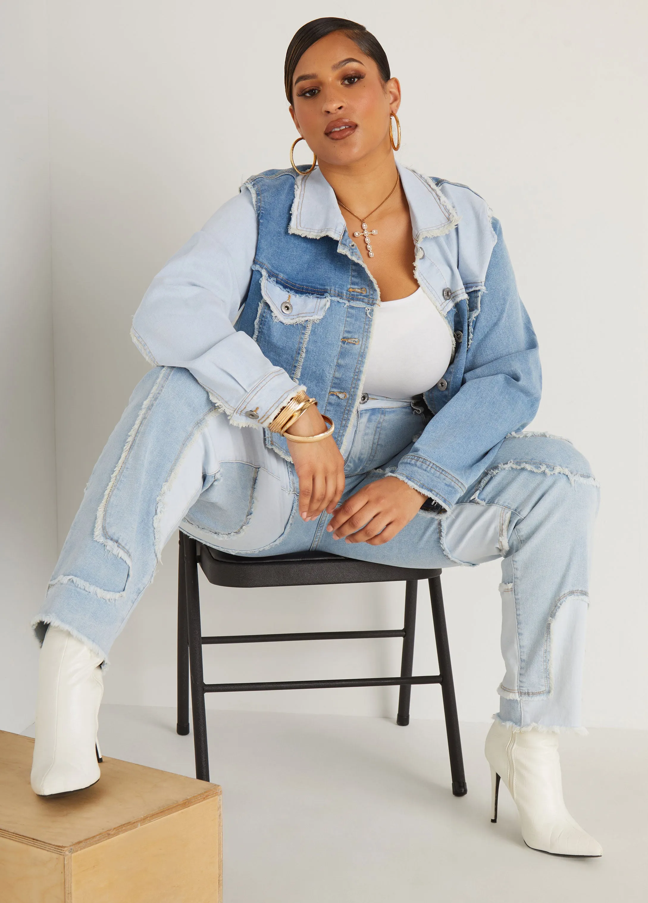 Patchwork High Rise Skinny Jeans sold by Ashley Stewart product image thumbnail 5