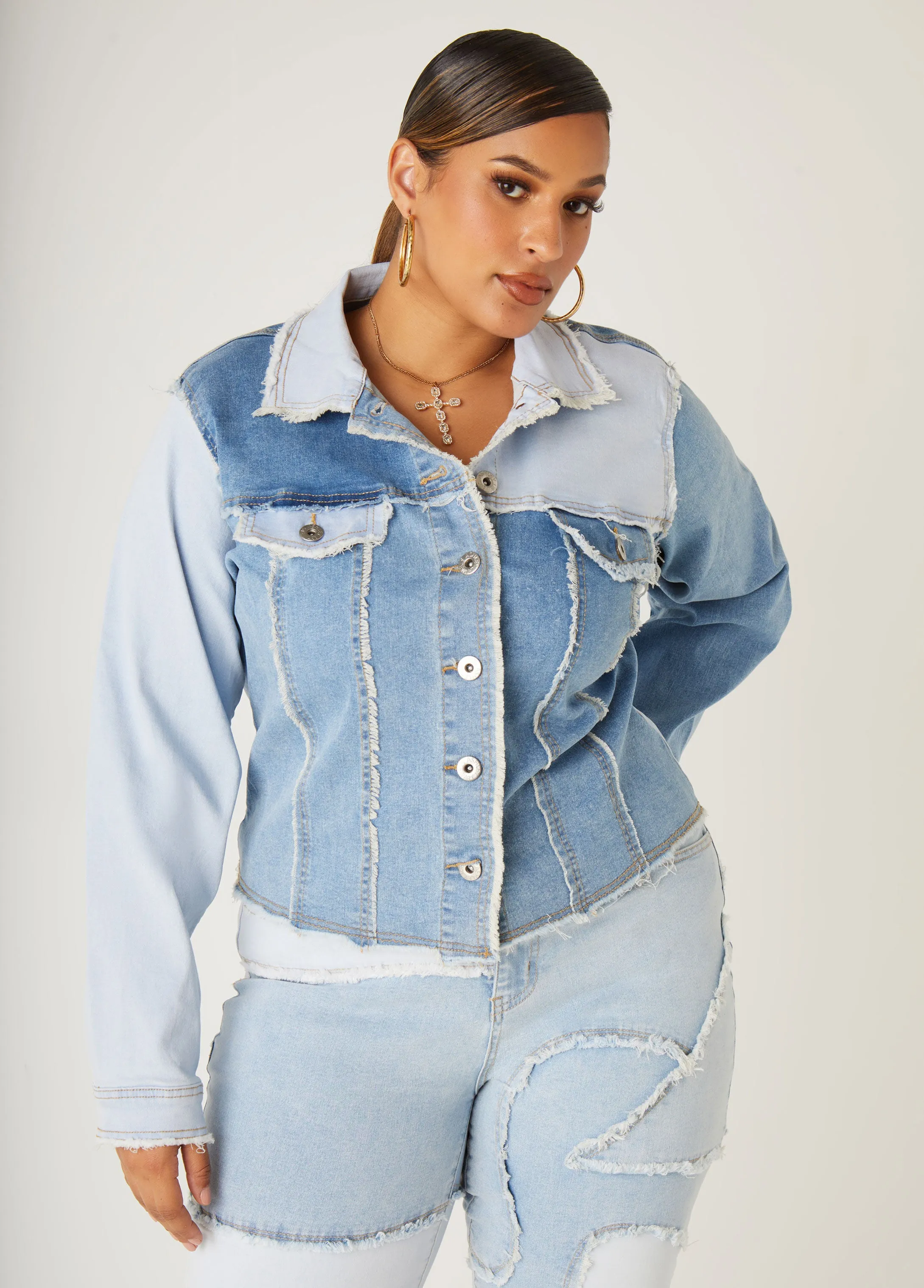 Patchwork Denim Jacket sold by Ashley Stewart product image thumbnail 4