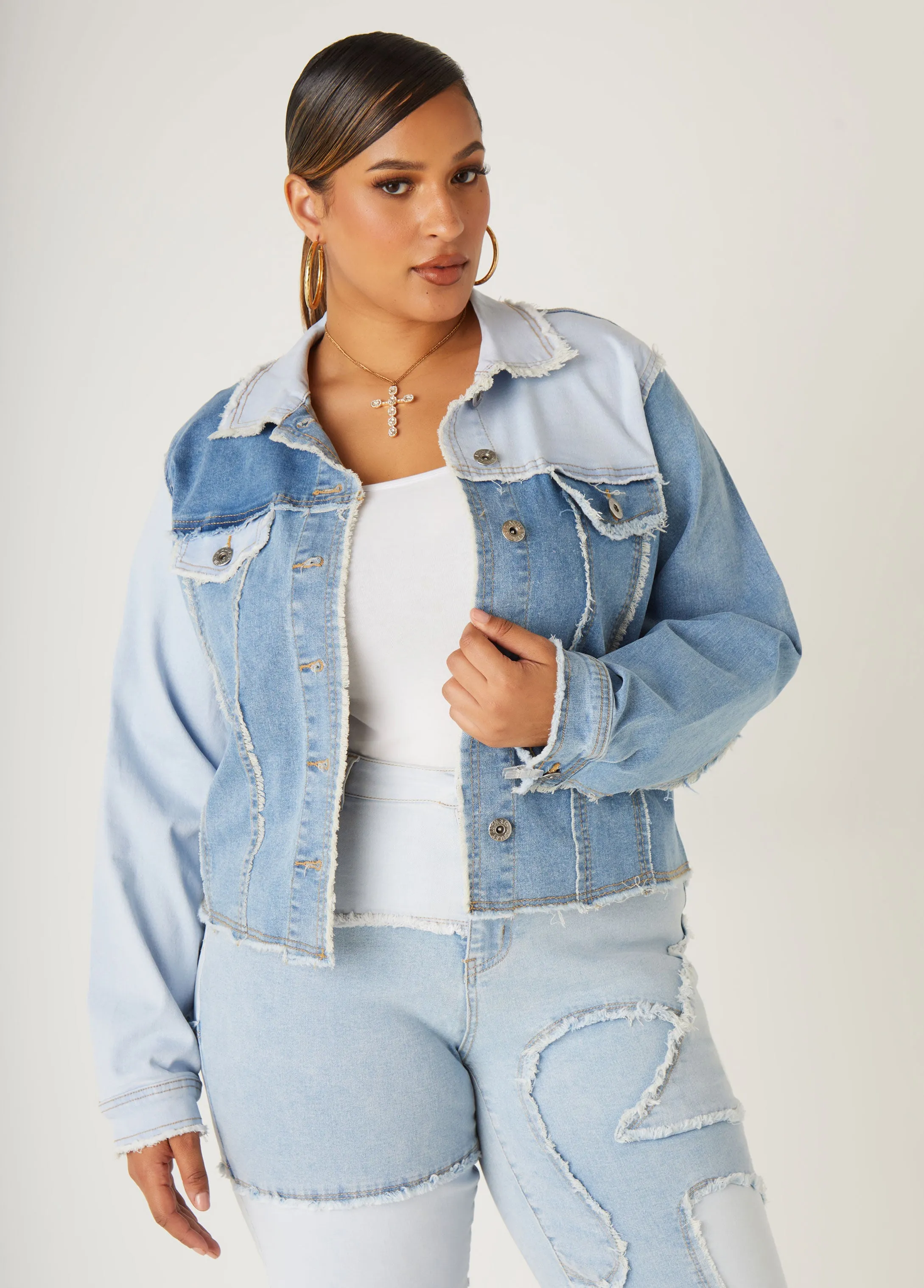Patchwork Denim Jacket sold by Ashley Stewart